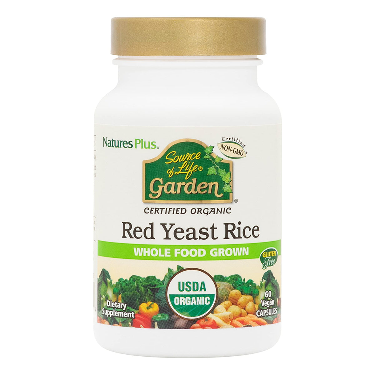 Nature's Plus Red Yeast Rice 600 mg vegan capsules front view