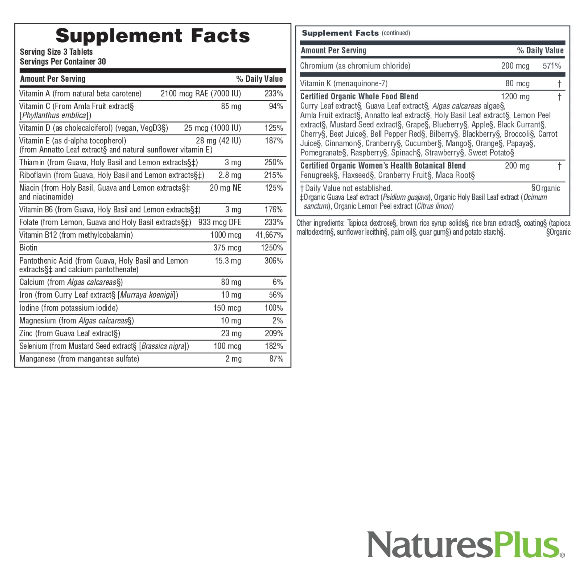Nature's Plus Source of Life Garden Women’s Multivitamin back view