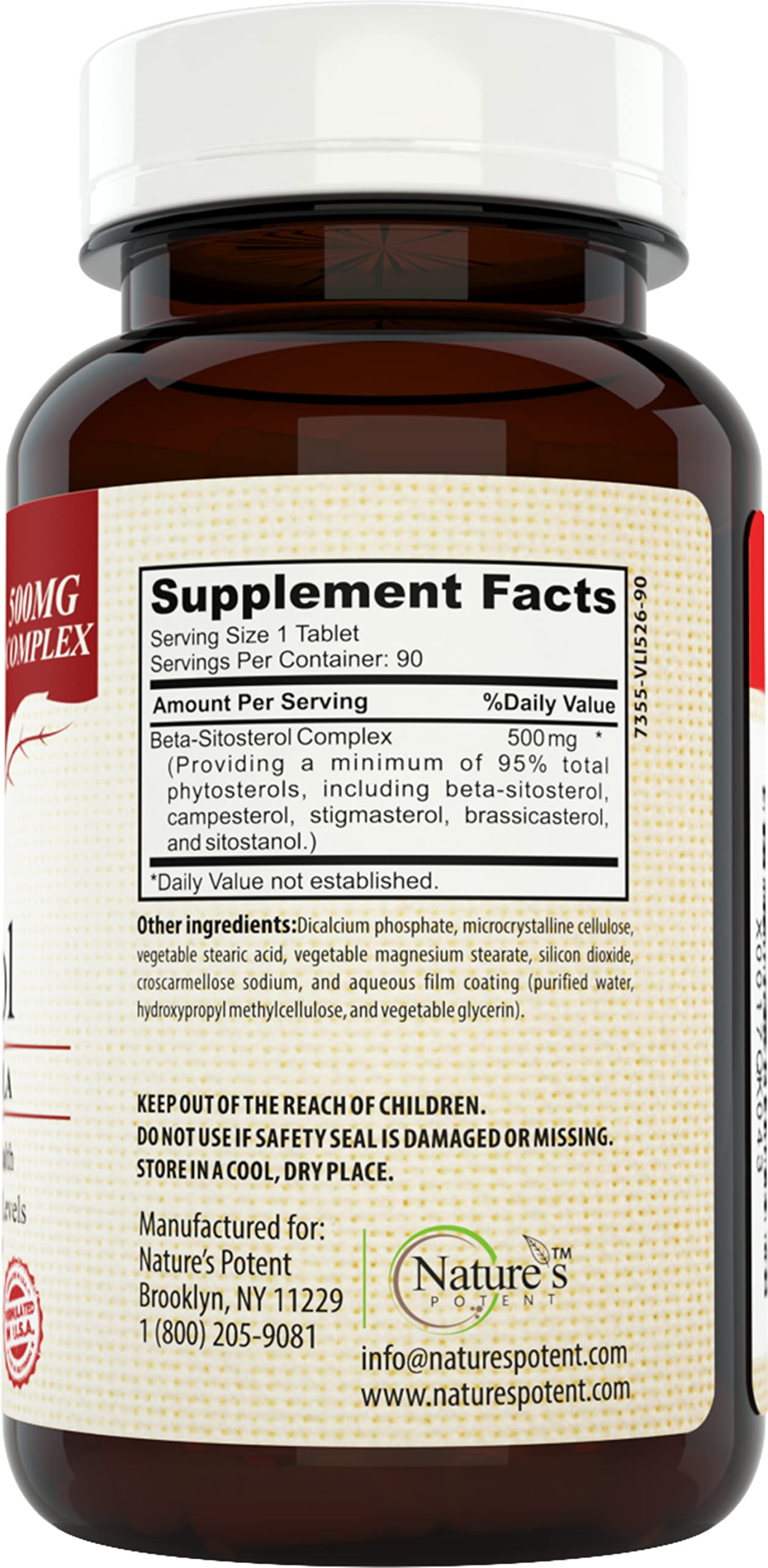 Nature's Potent Beta-Sitosterol 500mg capsules side view