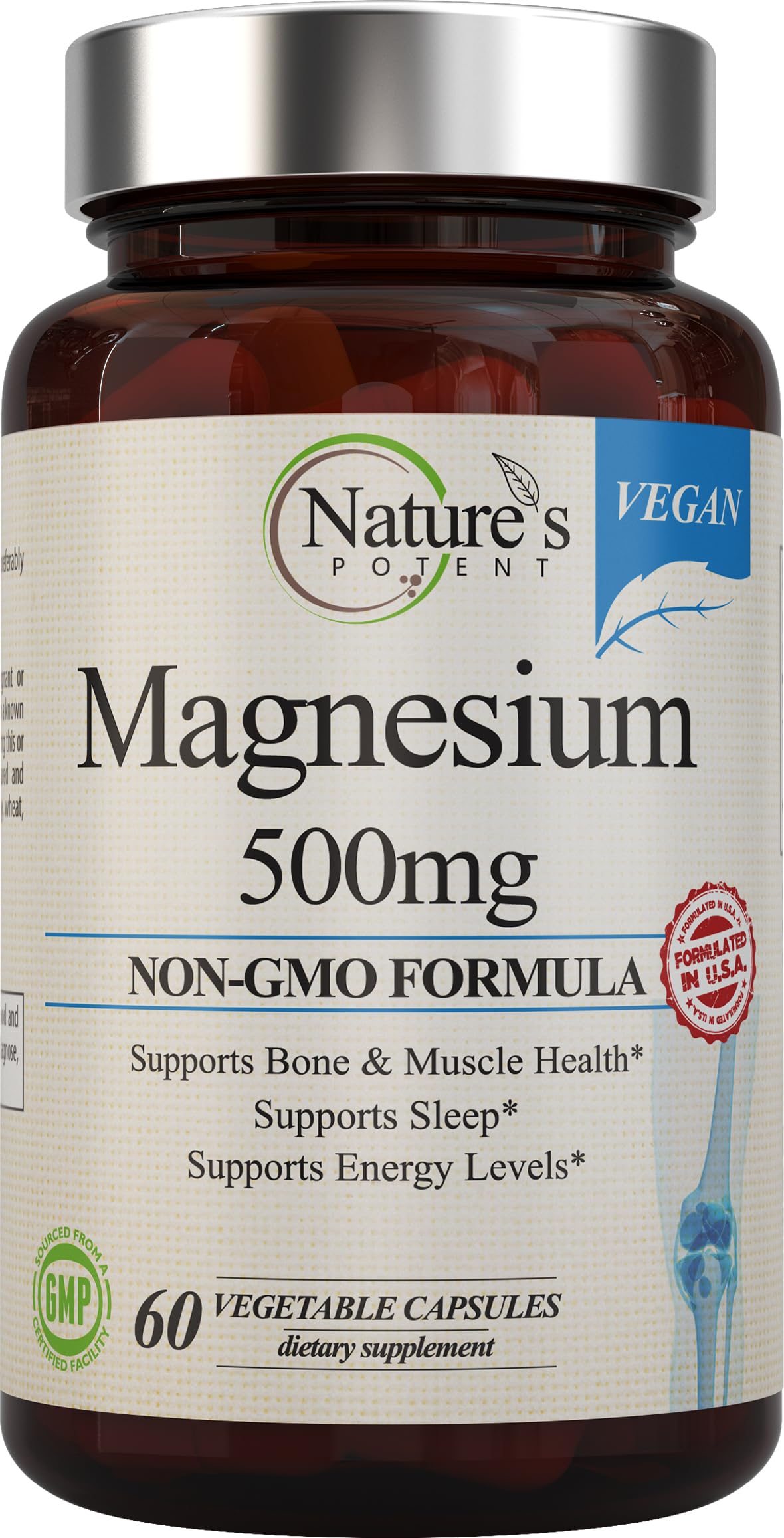 Nature's Potent Magnesium Capsules 500mg bottle front view