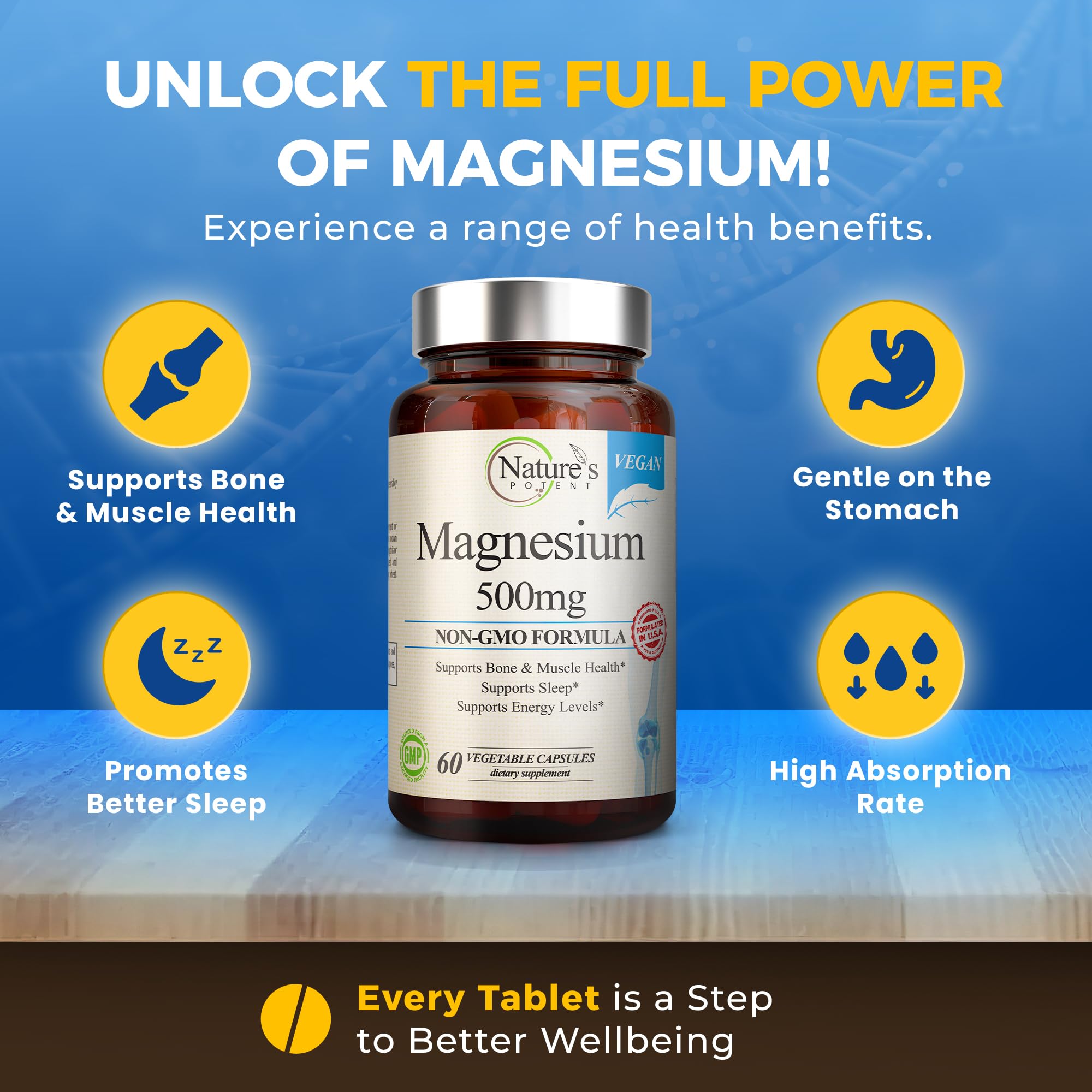 Nature's Potent Magnesium Capsules 60 tablets close-up