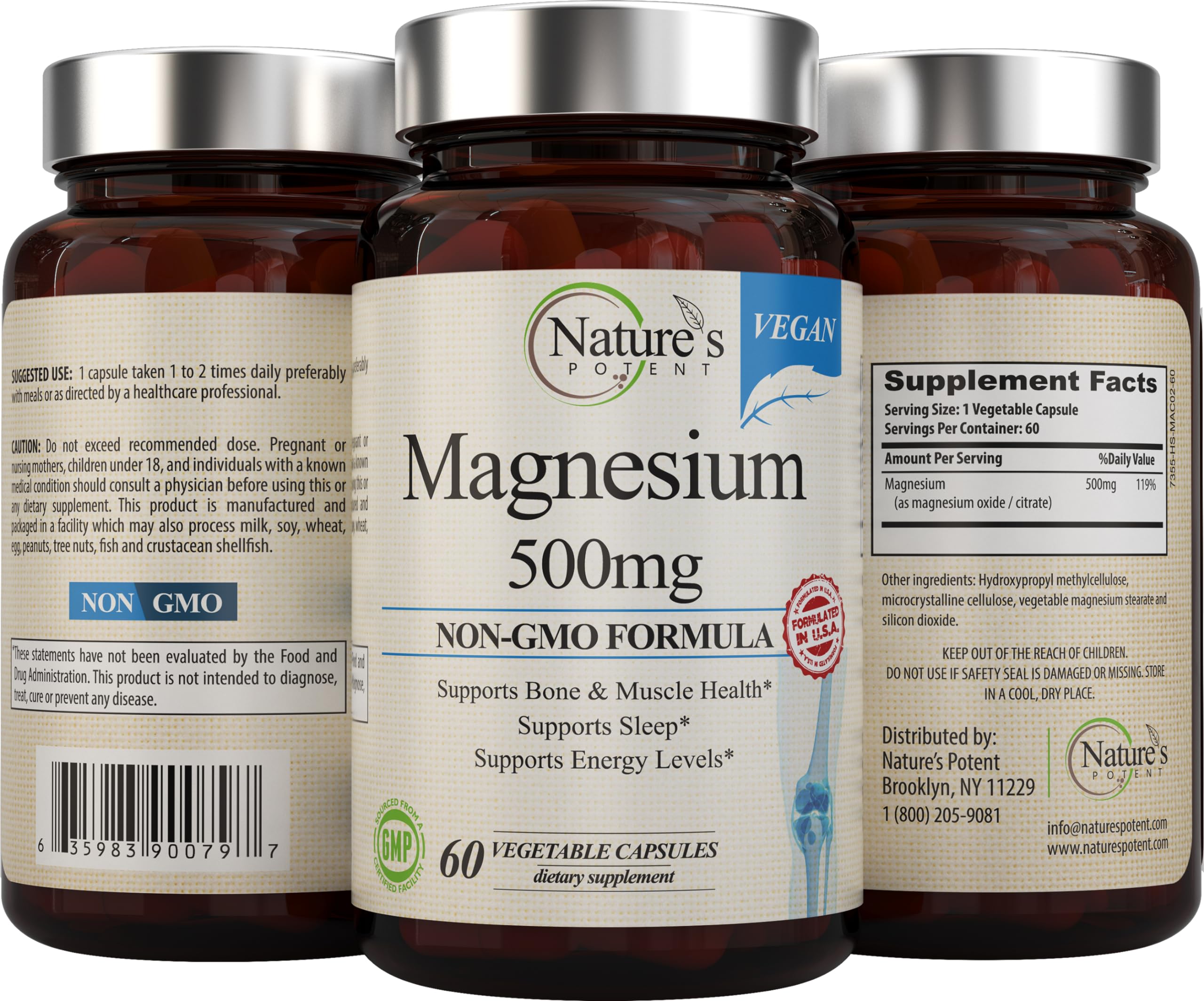 Nature's Potent Magnesium Capsules bottle with tablets