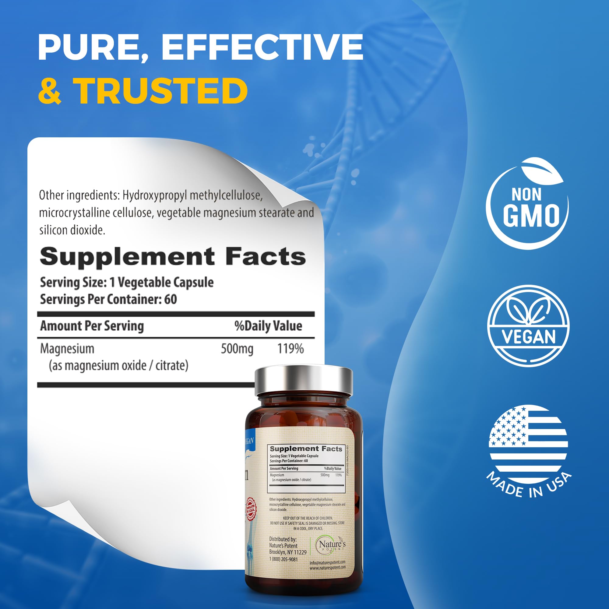 Nature's Potent Magnesium Capsules packaging side view