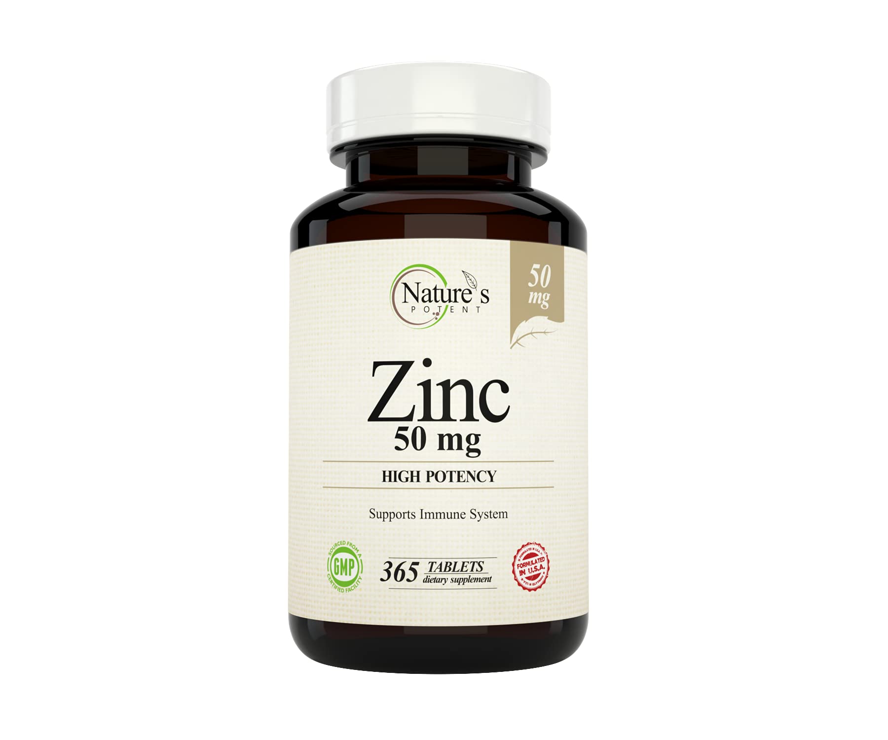 Nature's Potent Zinc Supplement 50mg front view with packaging