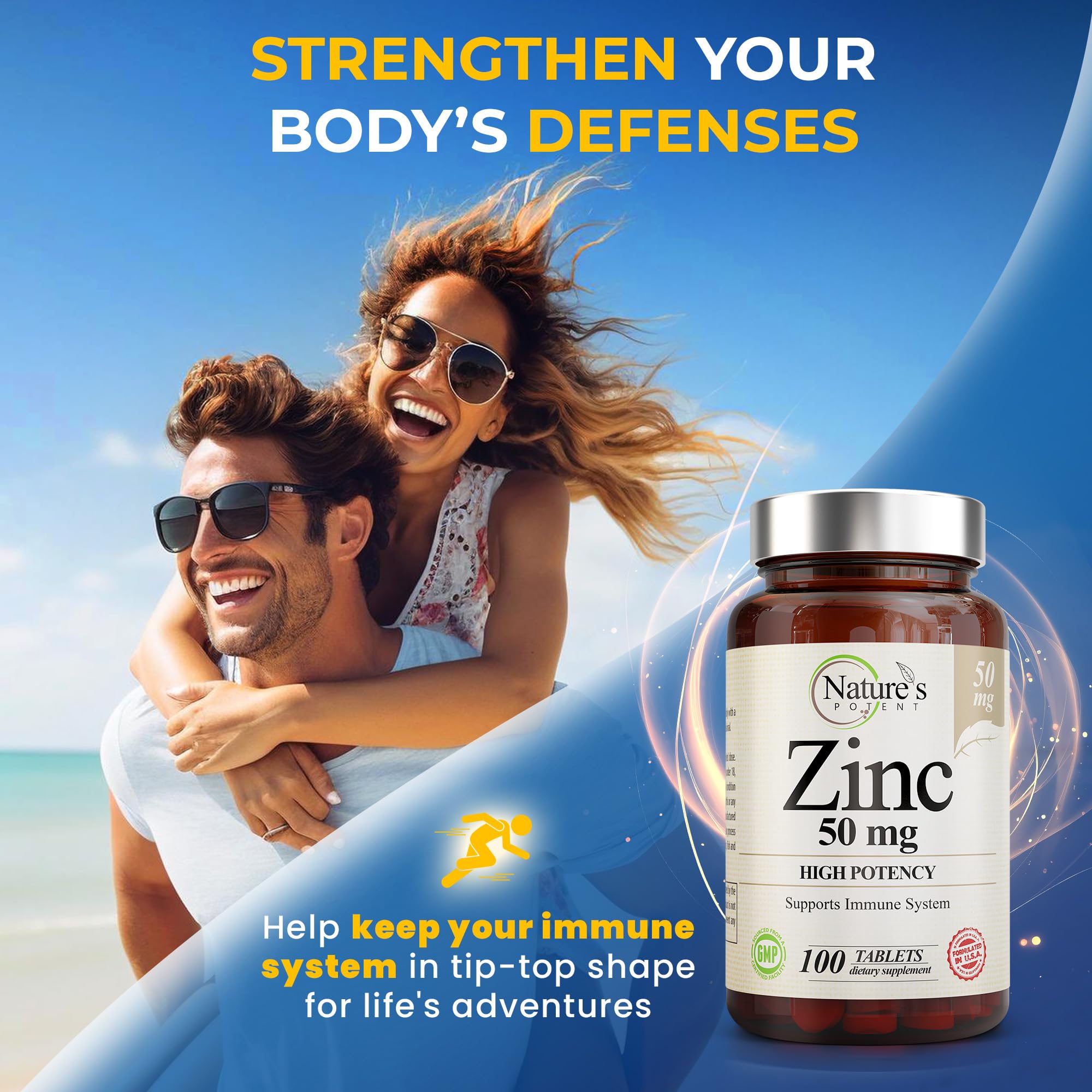 Nature's Potent Zinc Supplement 50mg tablet close-up