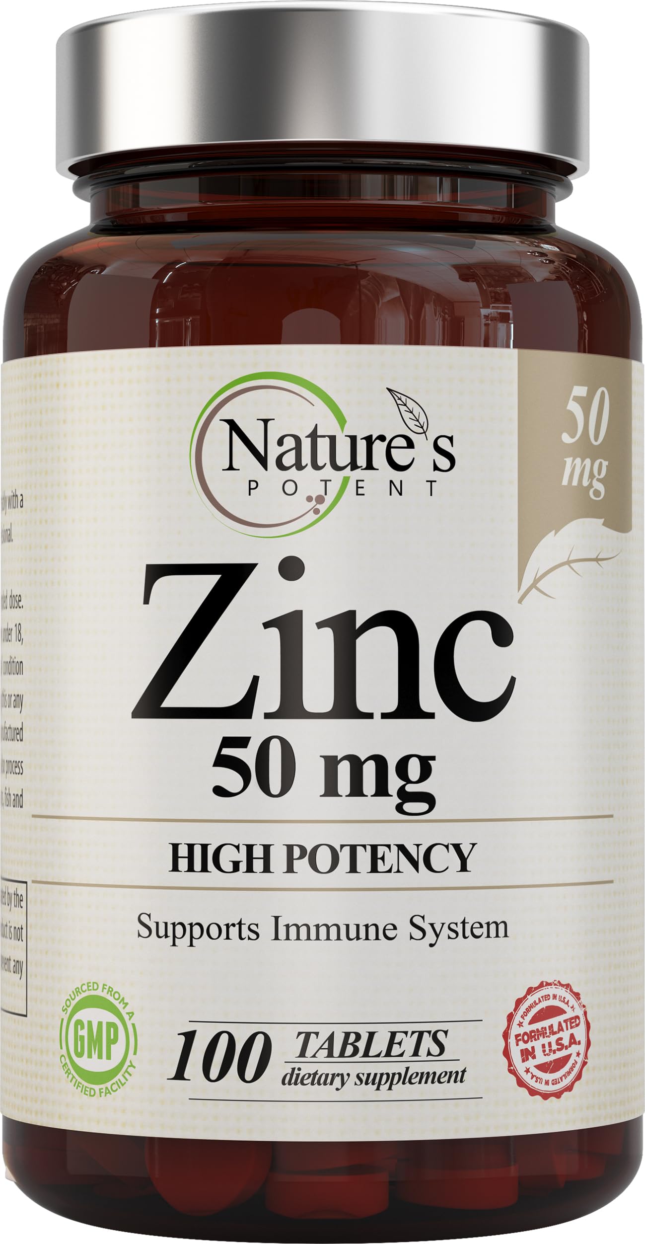 Nature's Potent Zinc Supplement 50mg tablet front view