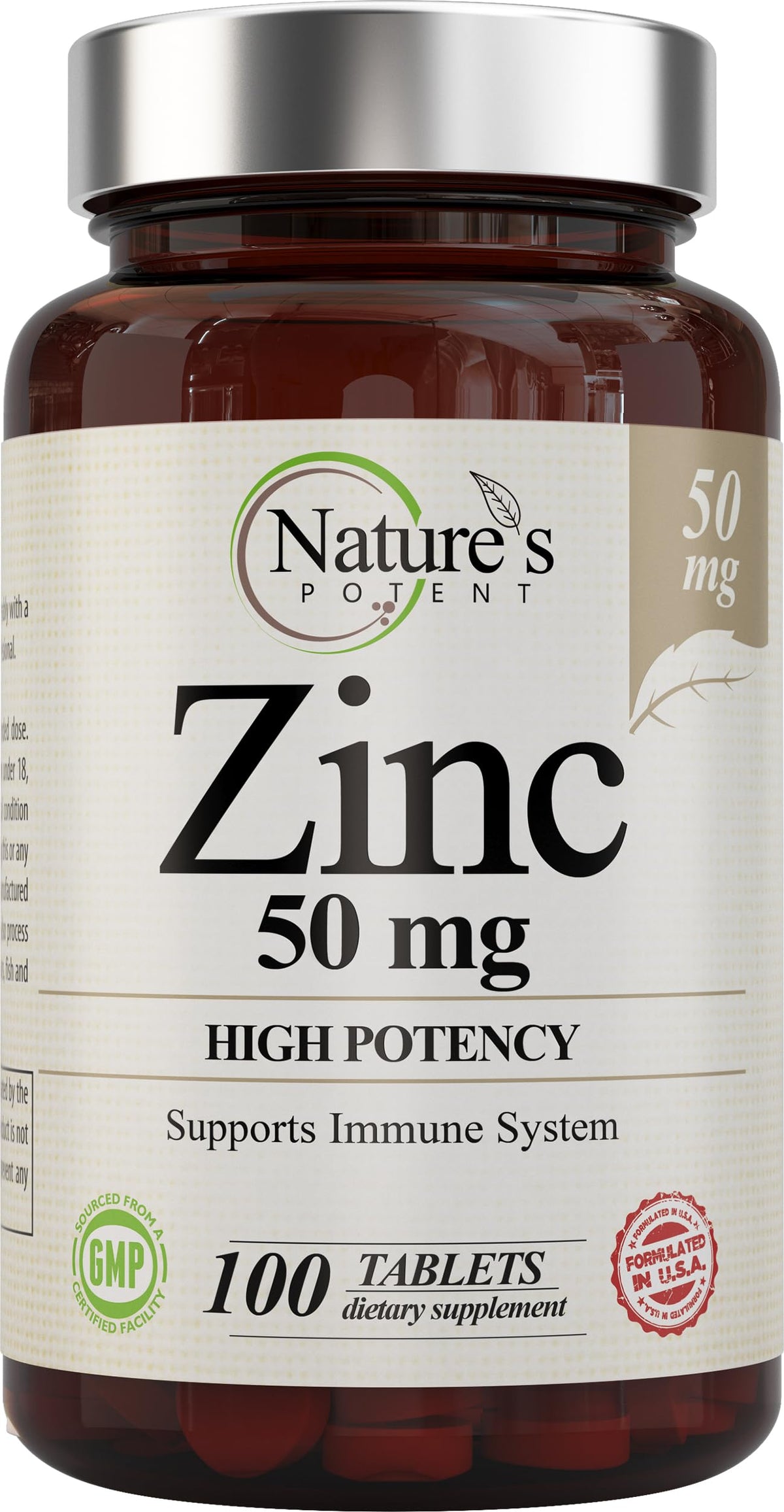 Nature's Potent Zinc Supplement 50mg tablet front view