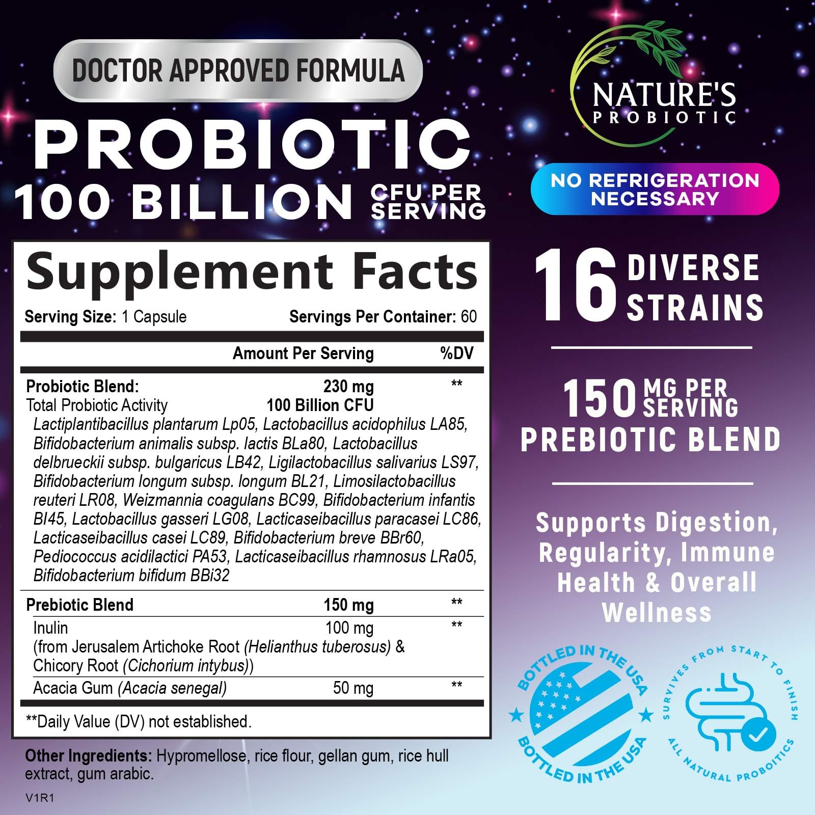 Nature's Probiotic Max Strength Probiotic Capsules bottle side view