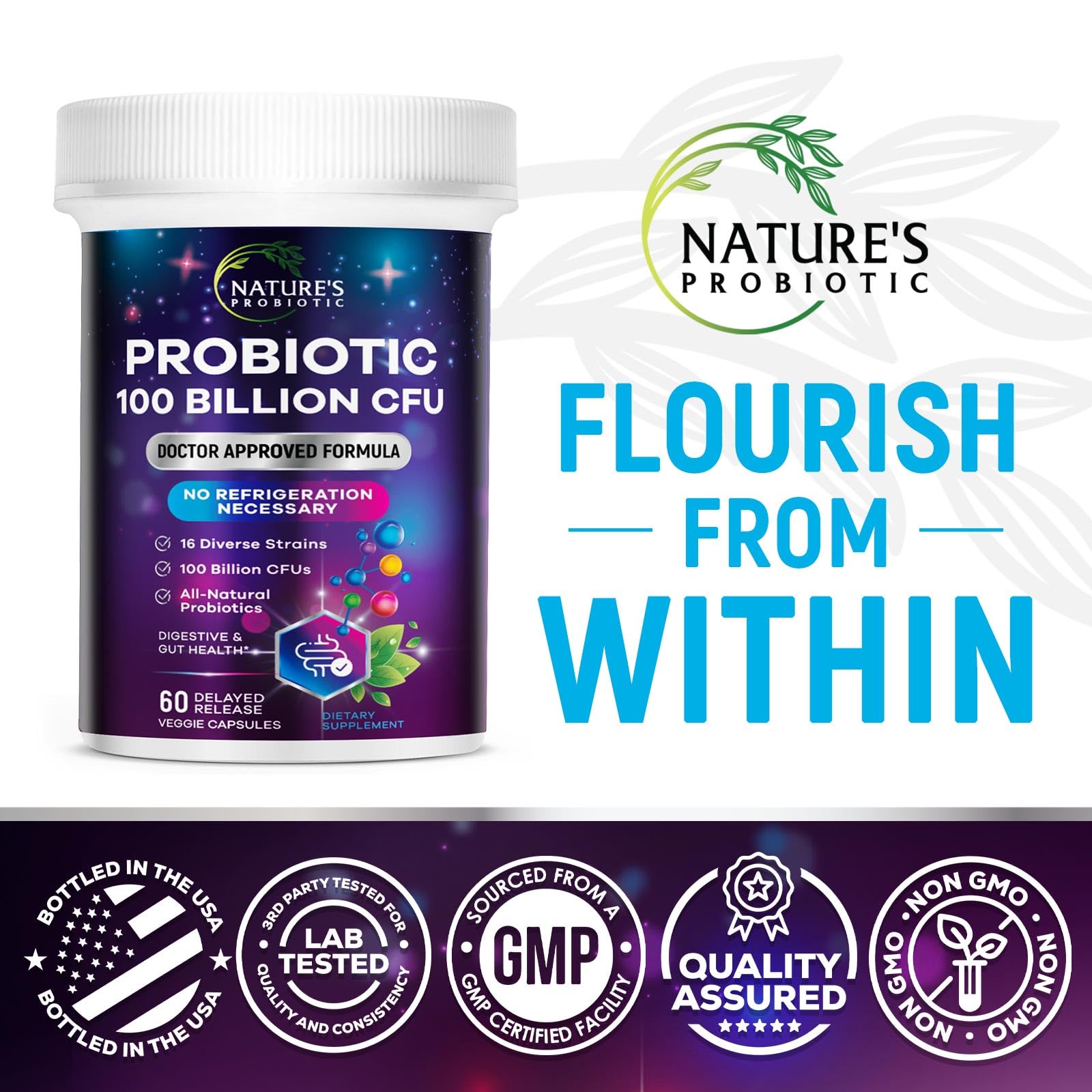 Nature's Probiotic Max Strength Probiotic Capsules with measuring spoon
