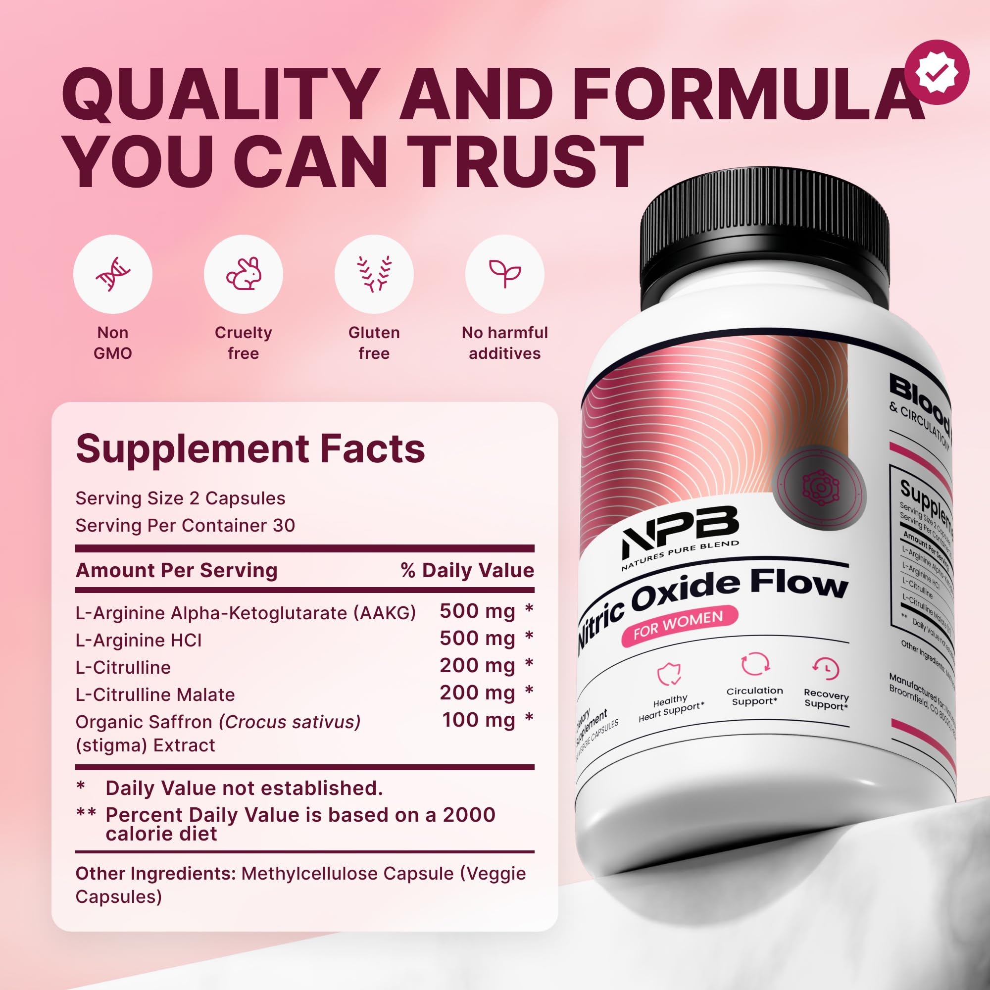 Nature's Pure Blend L-Arginine Nitric Oxide support with measuring spoon