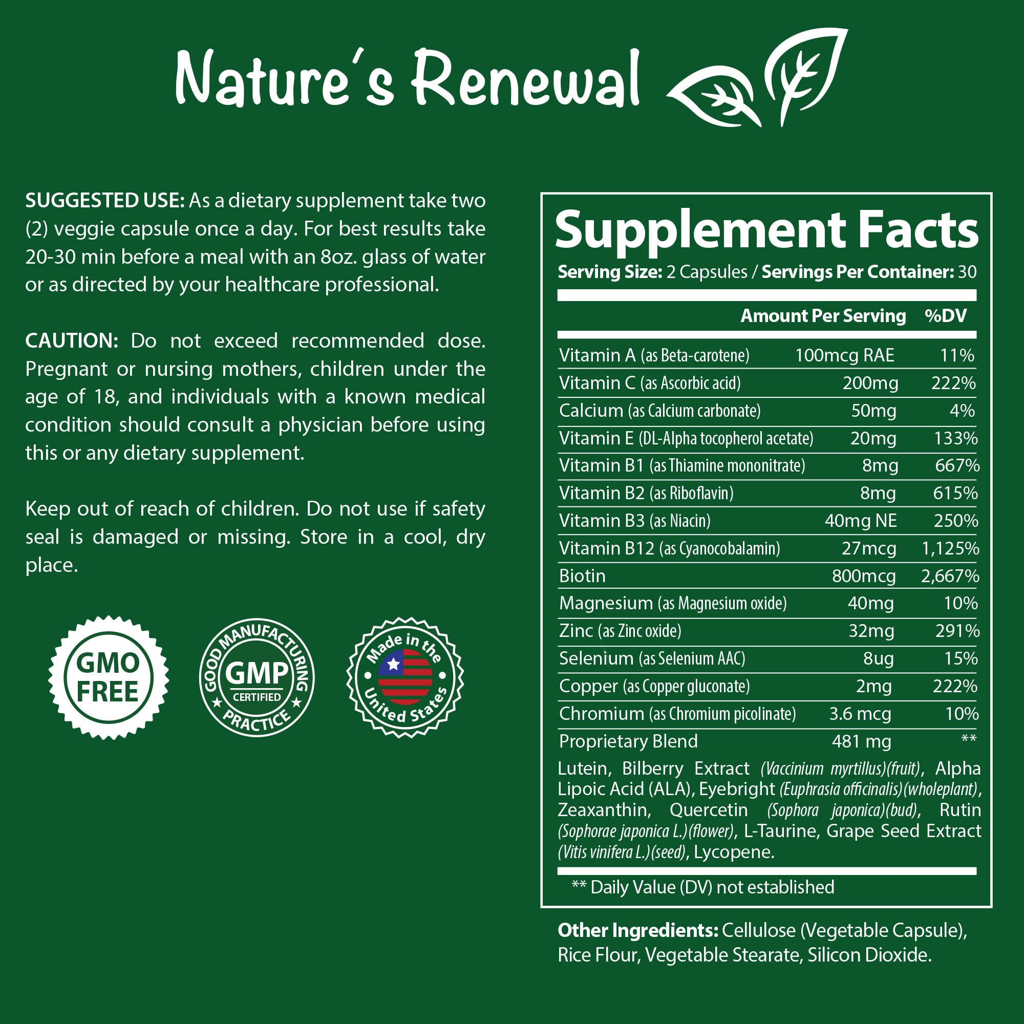 Nature's Renewal Eye Health Complex 24 Ingredients ingredients list