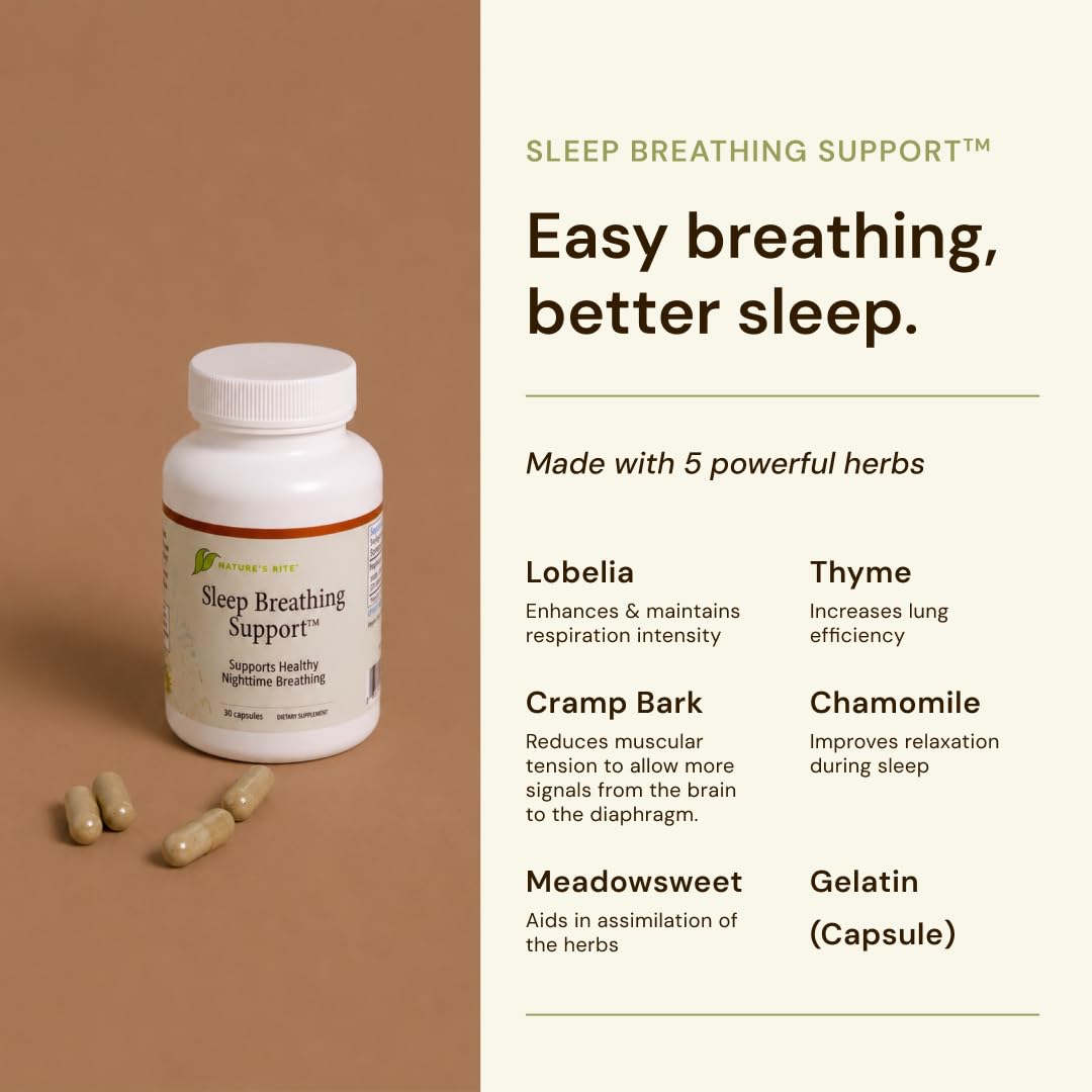 Nature's Rite Sleep Breathing Support Capsules on a wooden table
