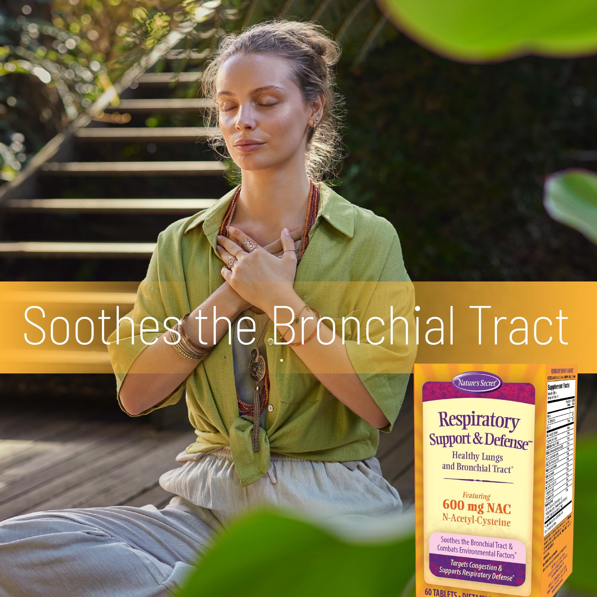 Nature's Secret Respiratory Support Supplement with a measuring spoon