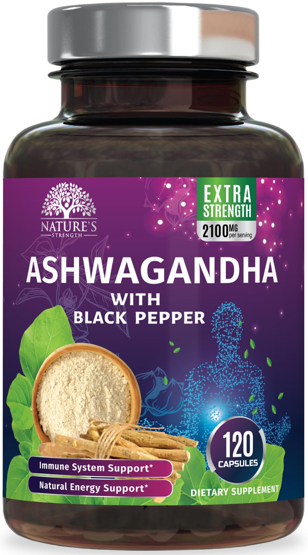 Nature's Strength Ashwagandha Capsules front view with packaging