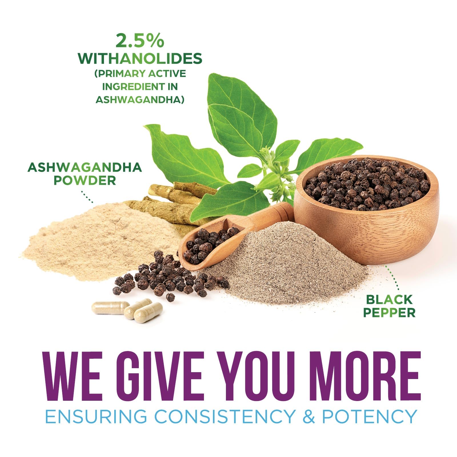Nature's Strength Ashwagandha Capsules showing ingredients list