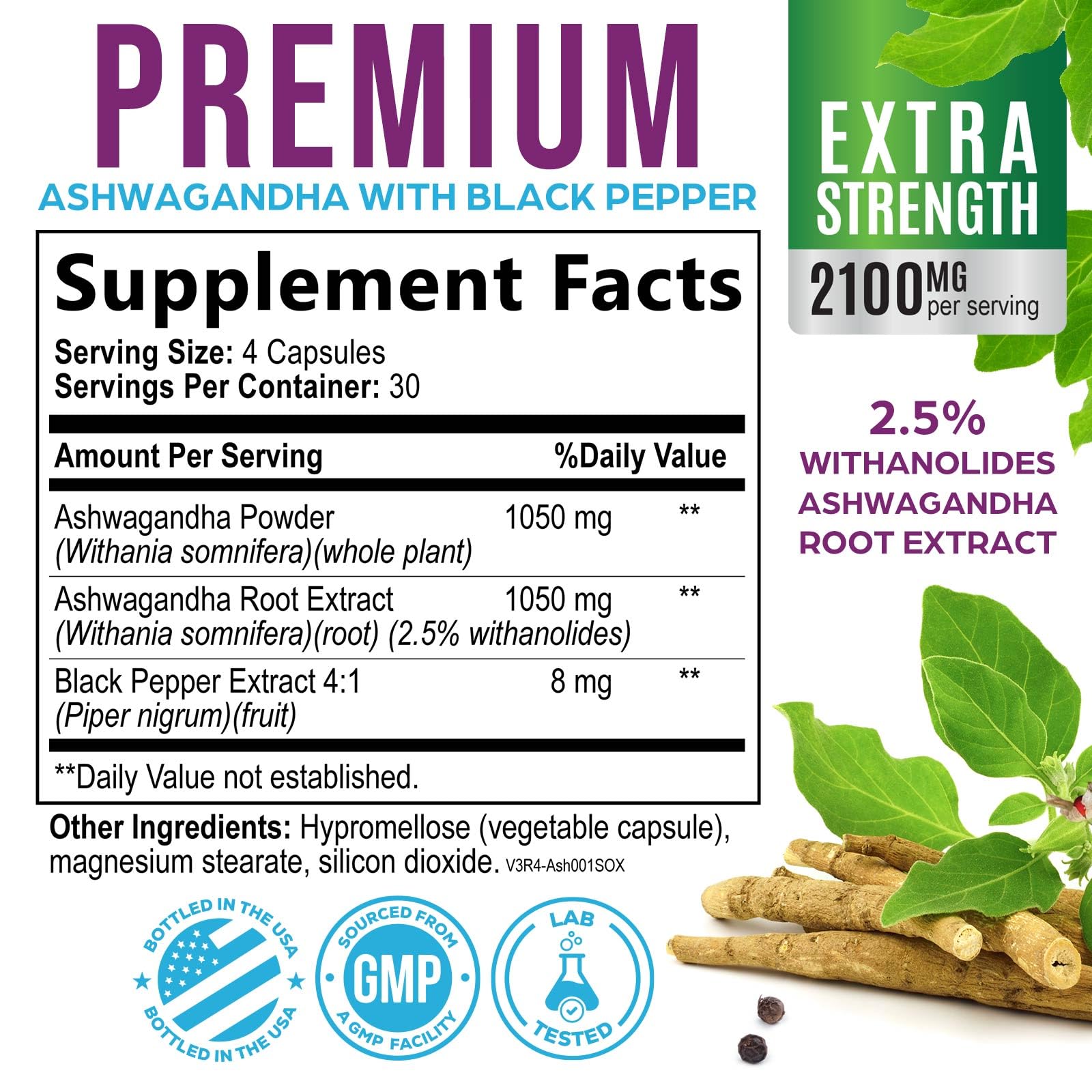 Nature's Strength Ashwagandha Capsules side view showing label