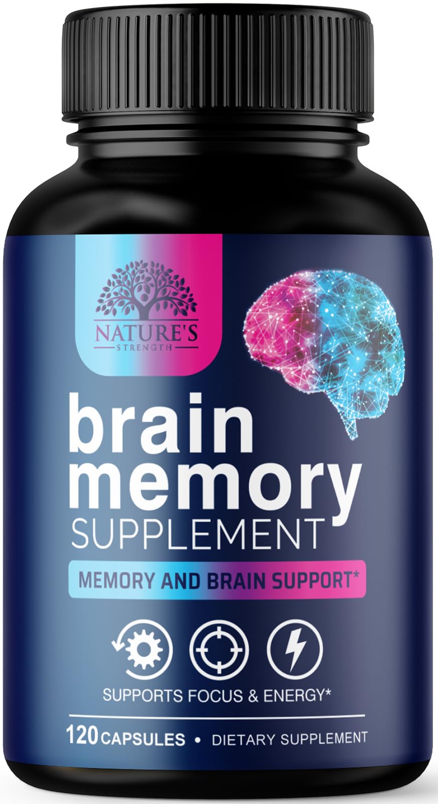Nature's Strength Brain Memory Supplement Capsules front view