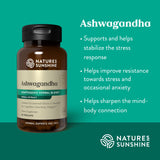 Nature's Sunshine Ashwagandha Supplement displayed with herbs