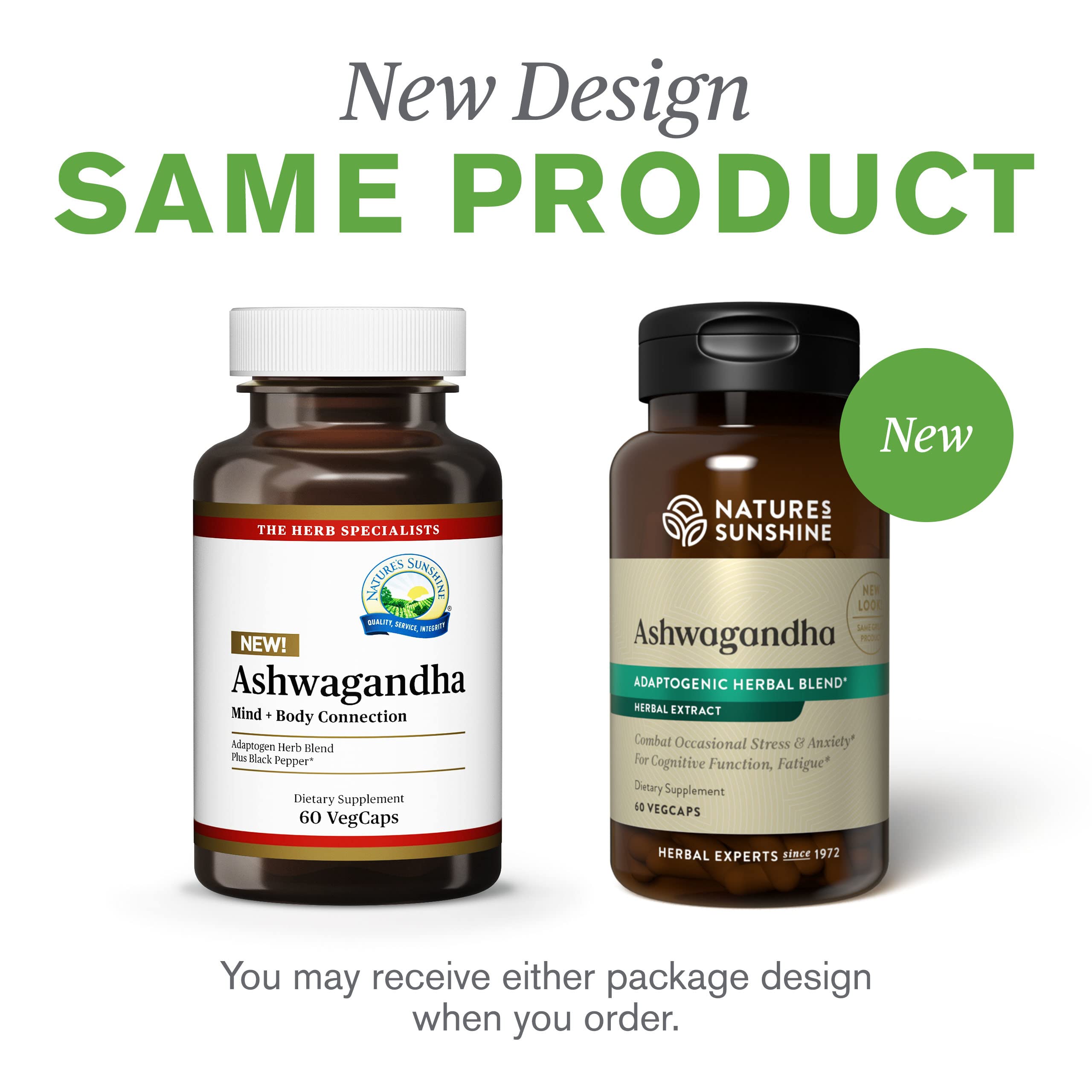 Nature's Sunshine Ashwagandha Supplement with a measuring spoon