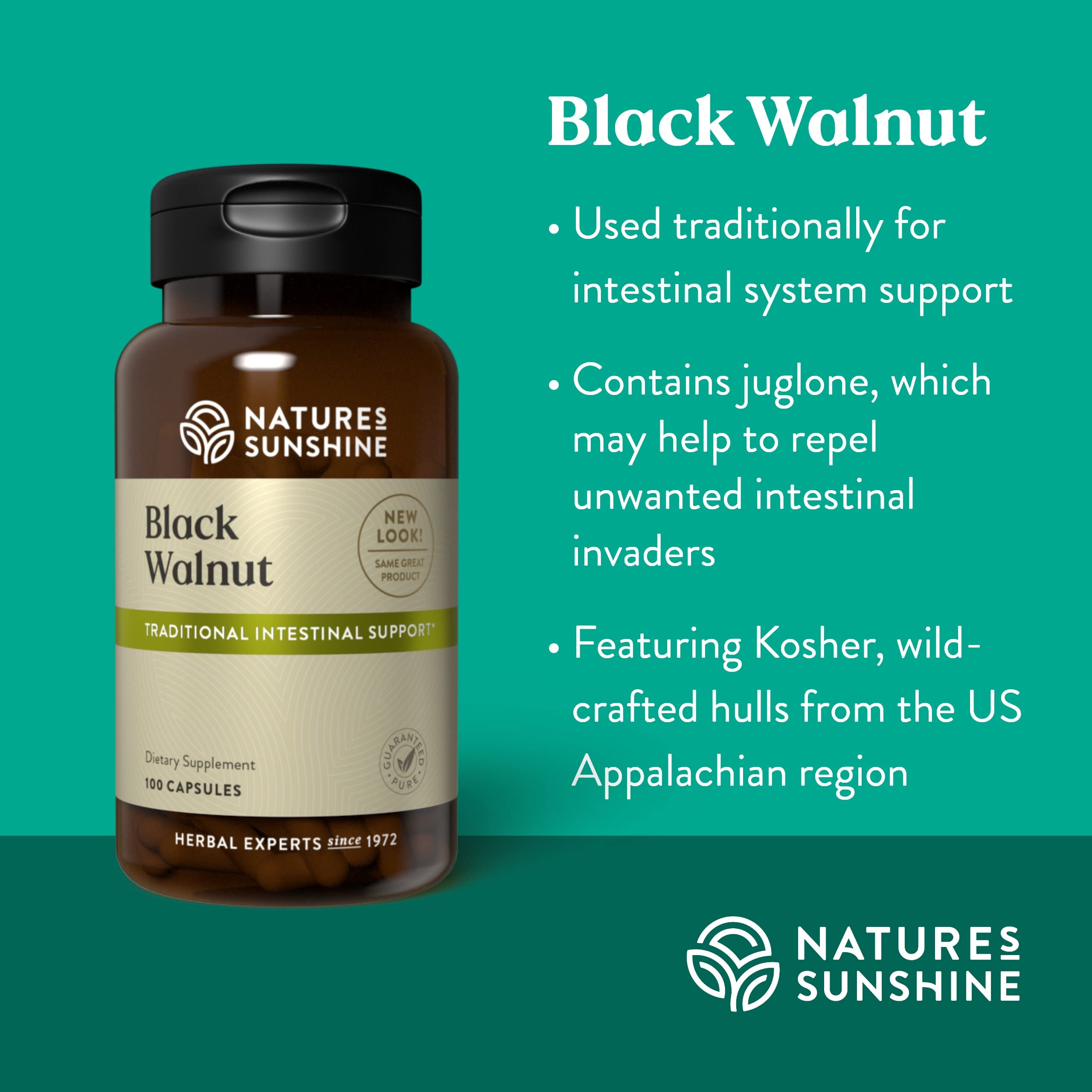 Nature's Sunshine Black Walnut Hulls supplement close-up of ingredients