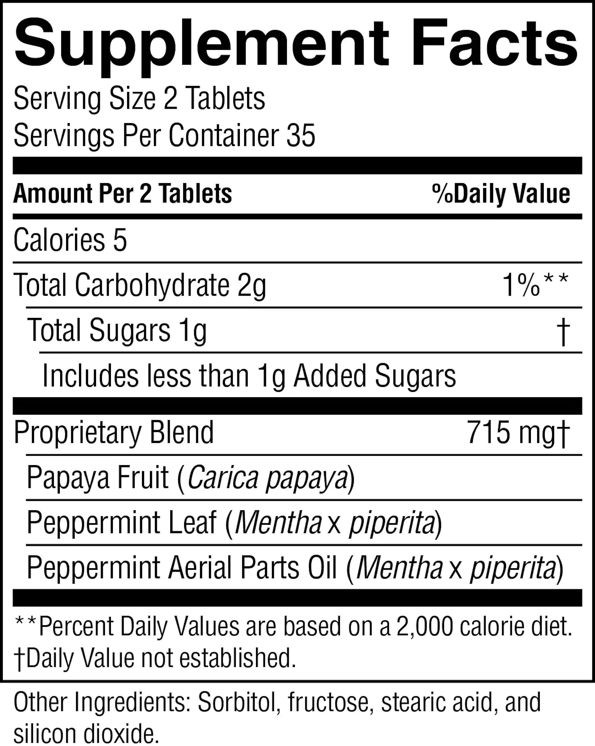 Nature's Sunshine Chewable Tablets packaging back view