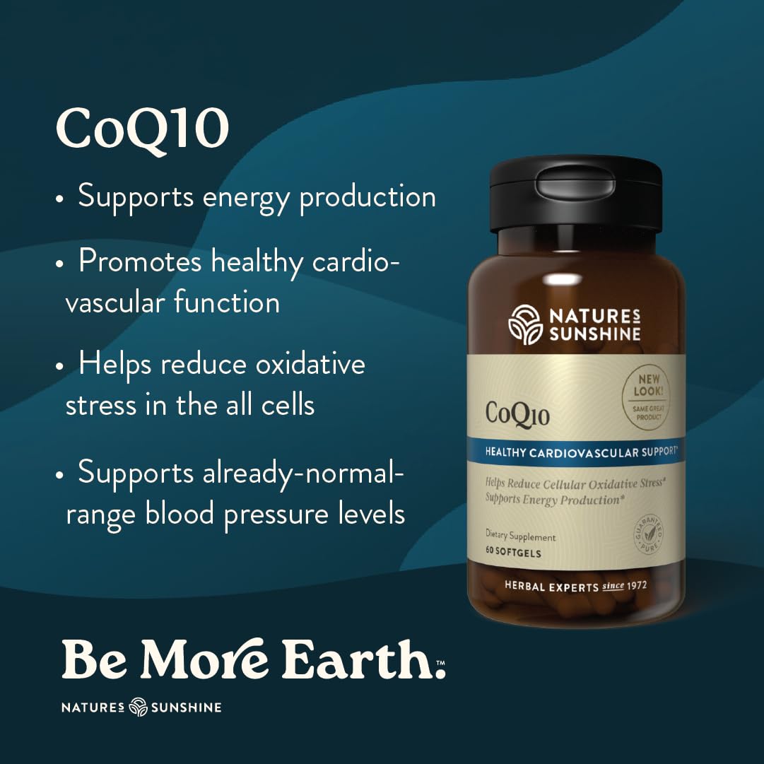 Nature's Sunshine CoQ10 Softgel Capsules 100mg bottle side view