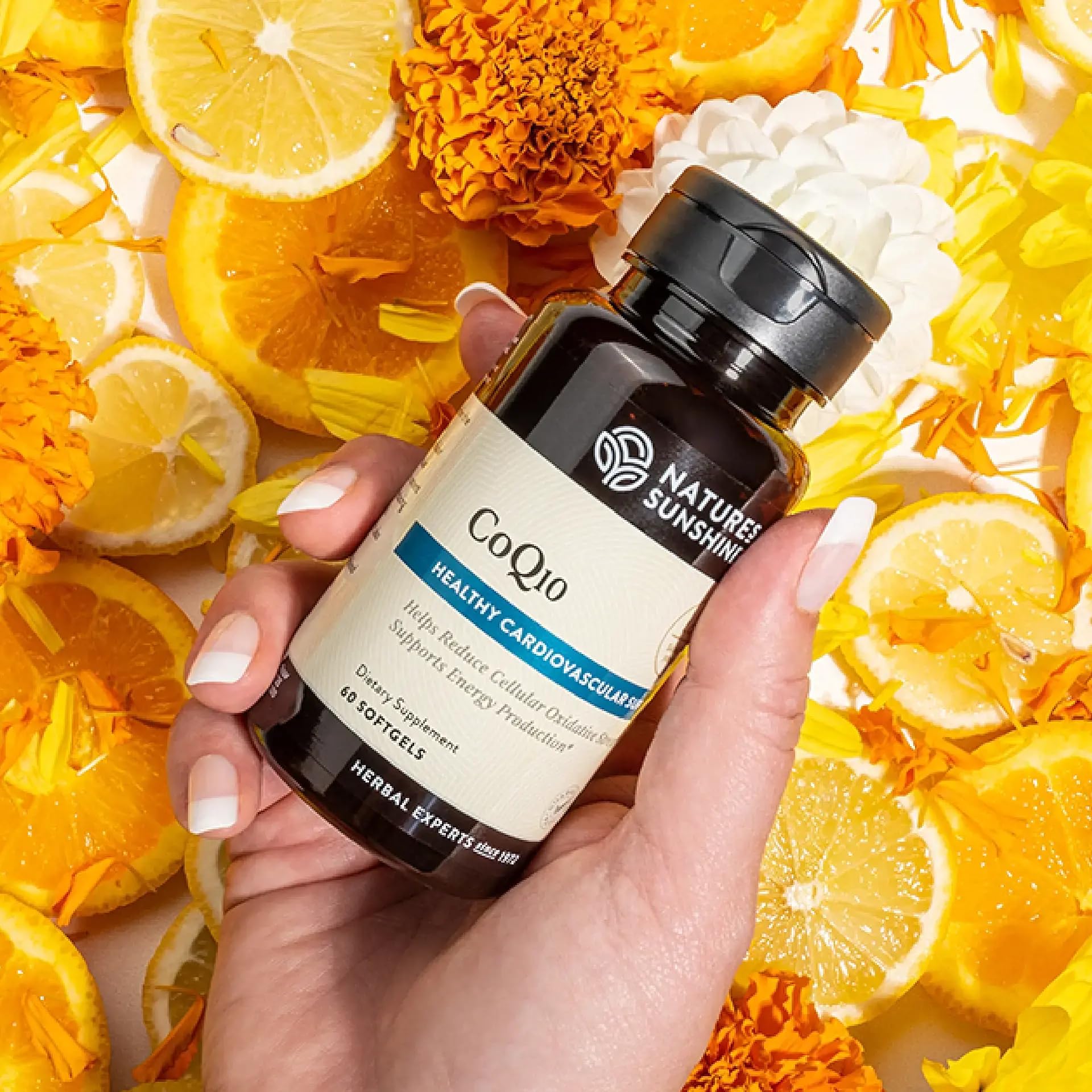 Nature's Sunshine CoQ10 Softgel Capsules 100mg with softgel close-up