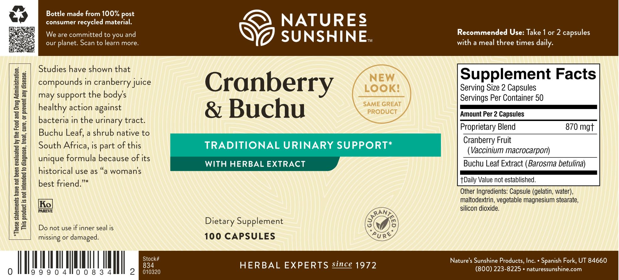 Nature's Sunshine Cranberry Fruit Extract 1g with herbs