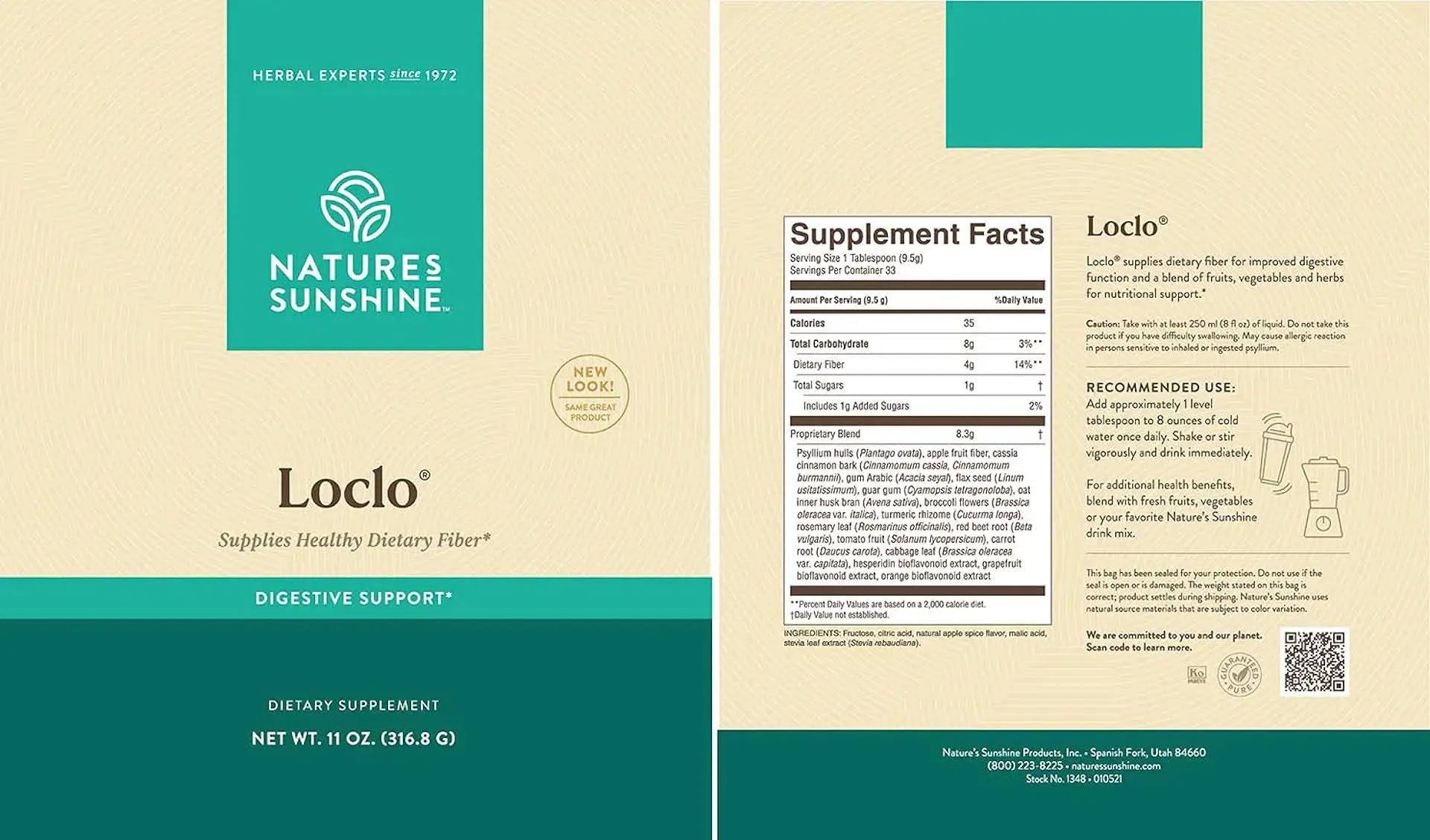 Nature's Sunshine Dietary Fibre Supplement with a scoop and glass of water