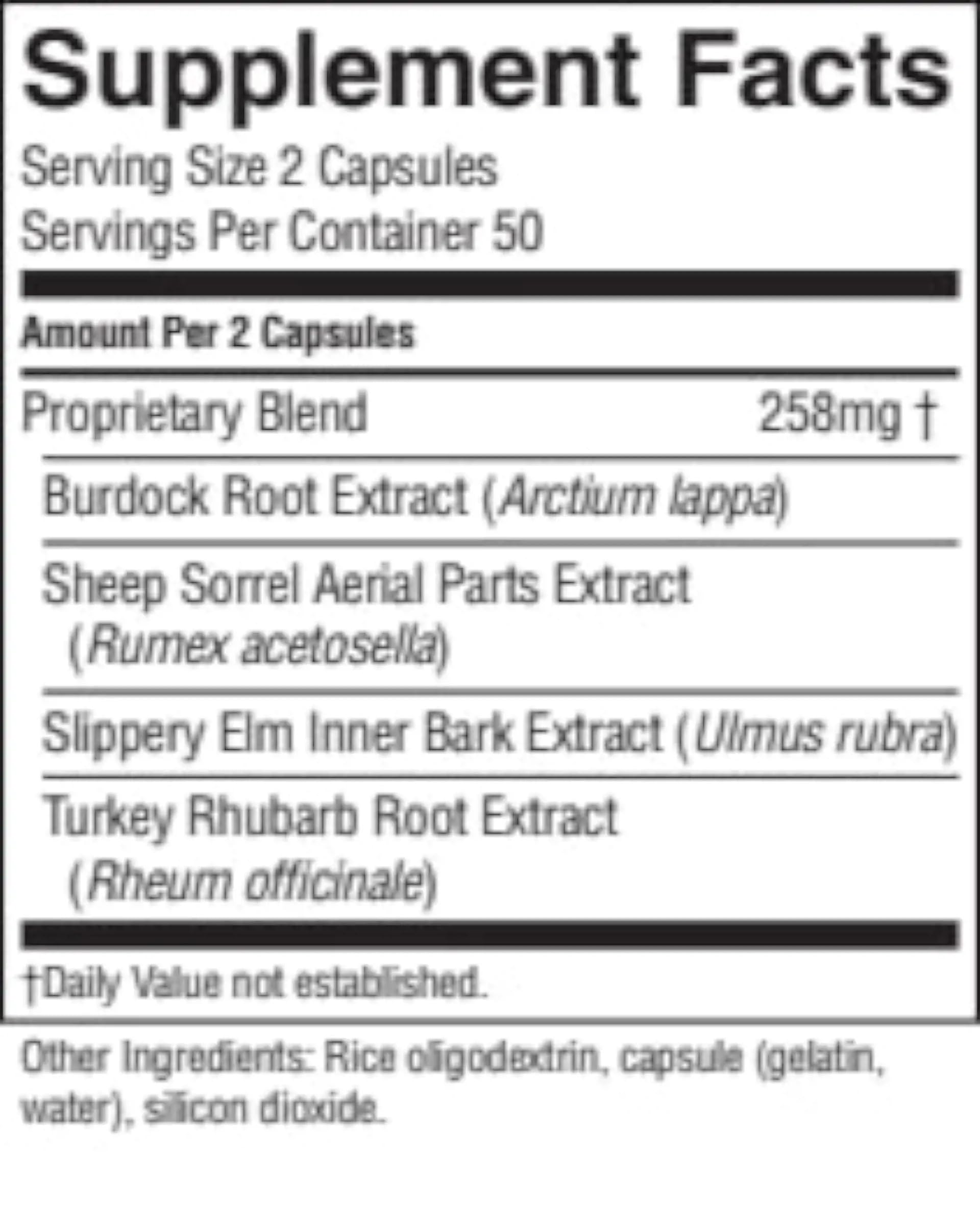 Nature's Sunshine Essiac Tea Capsules 91g ingredients list