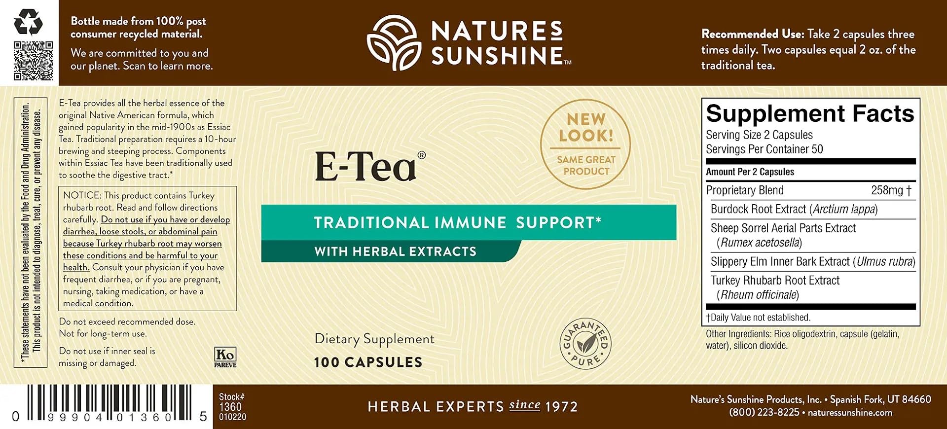 Nature's Sunshine Essiac Tea Capsules 91g on a wooden table