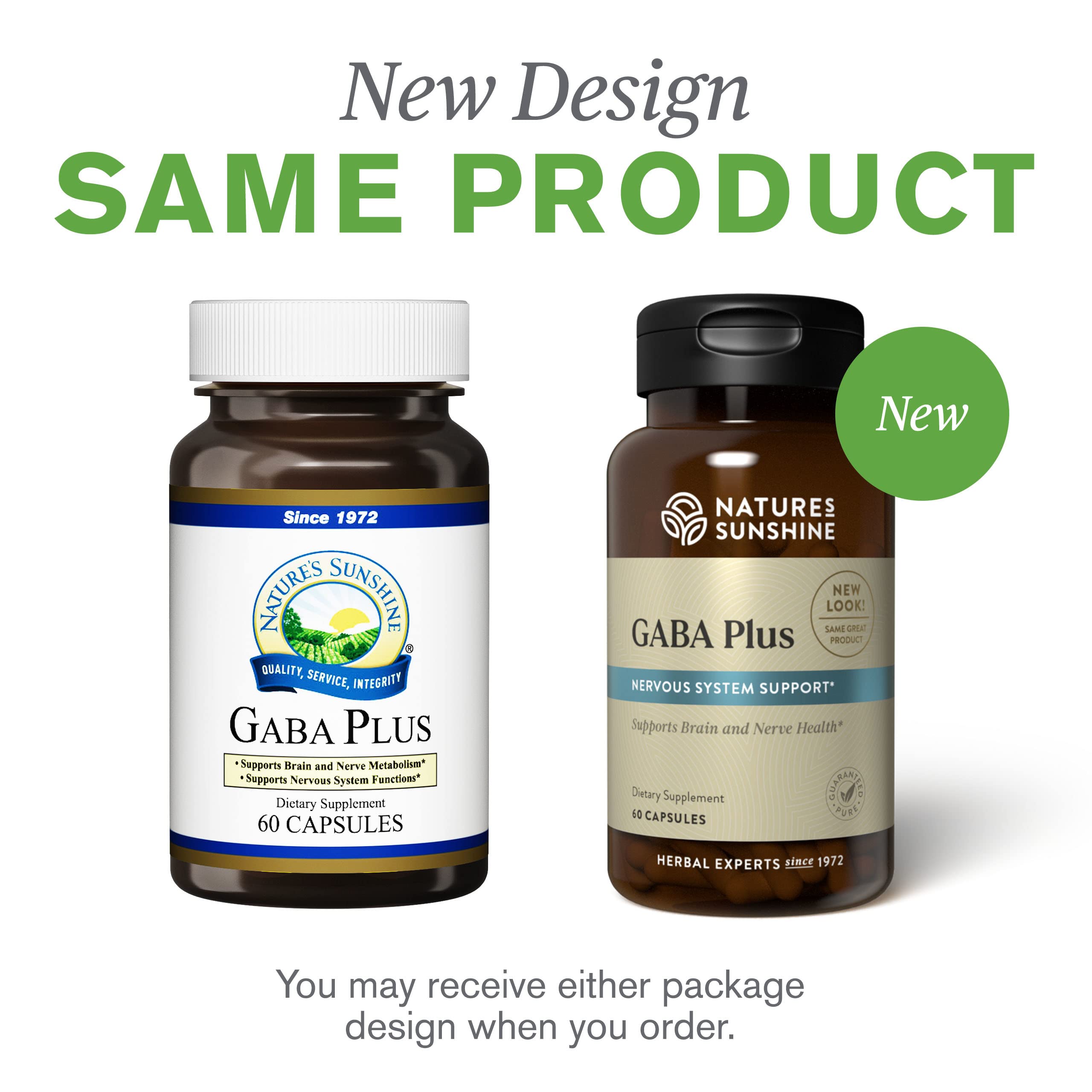 Nature's Sunshine GABA Capsules displayed with other Nature's Sunshine products