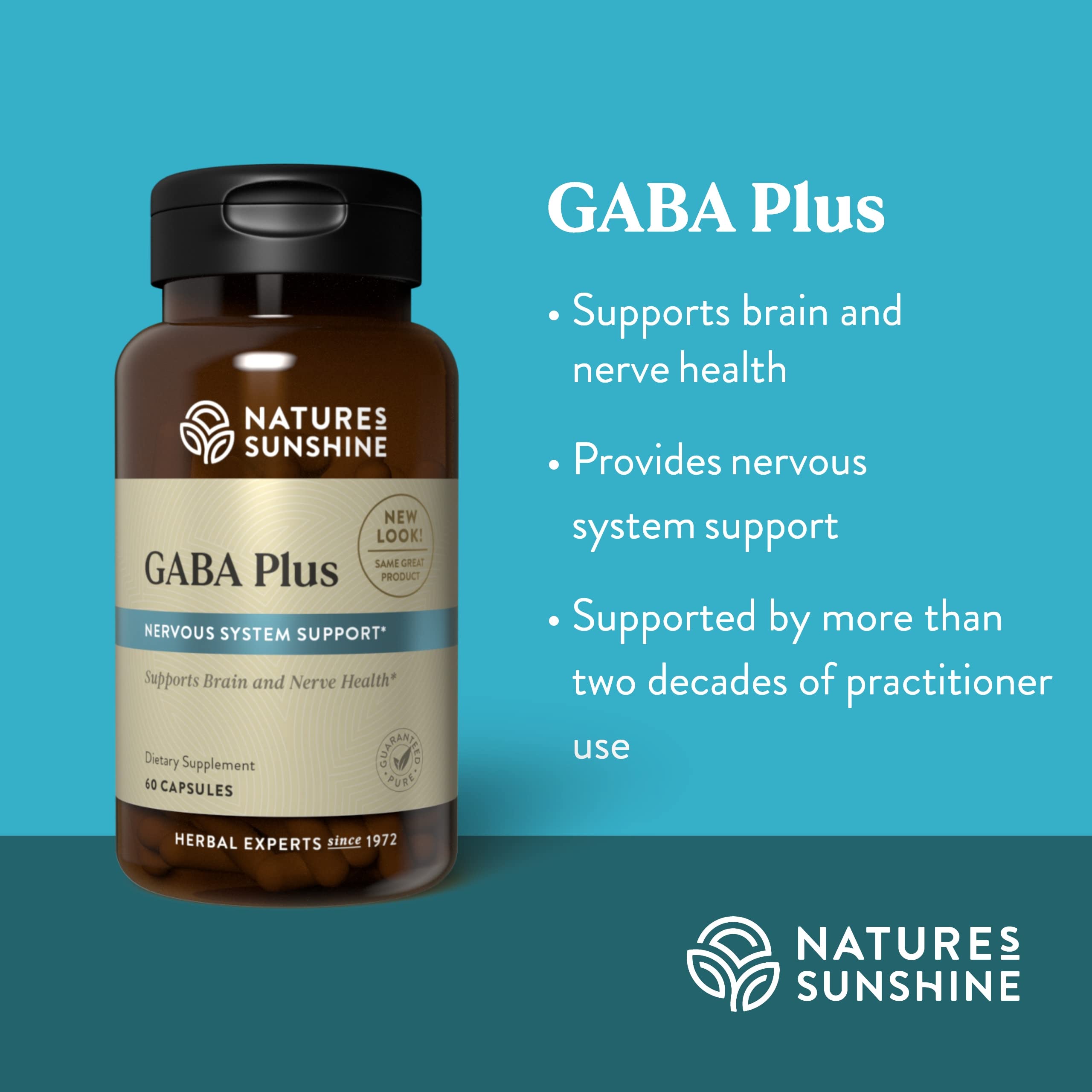Nature's Sunshine GABA Capsules on a wooden table