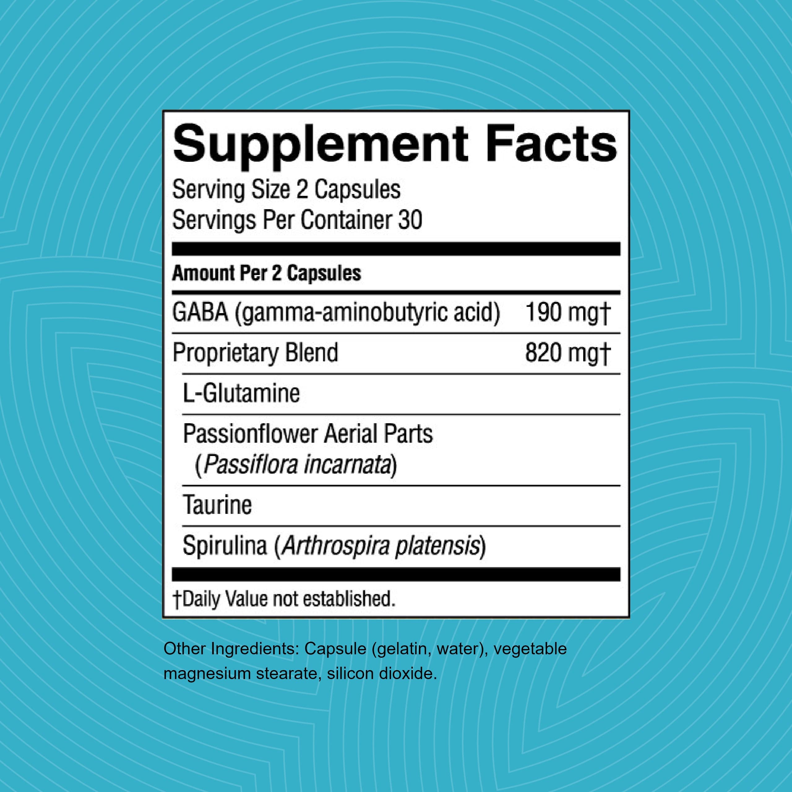 Nature's Sunshine GABA Capsules opened bottle with capsules visible