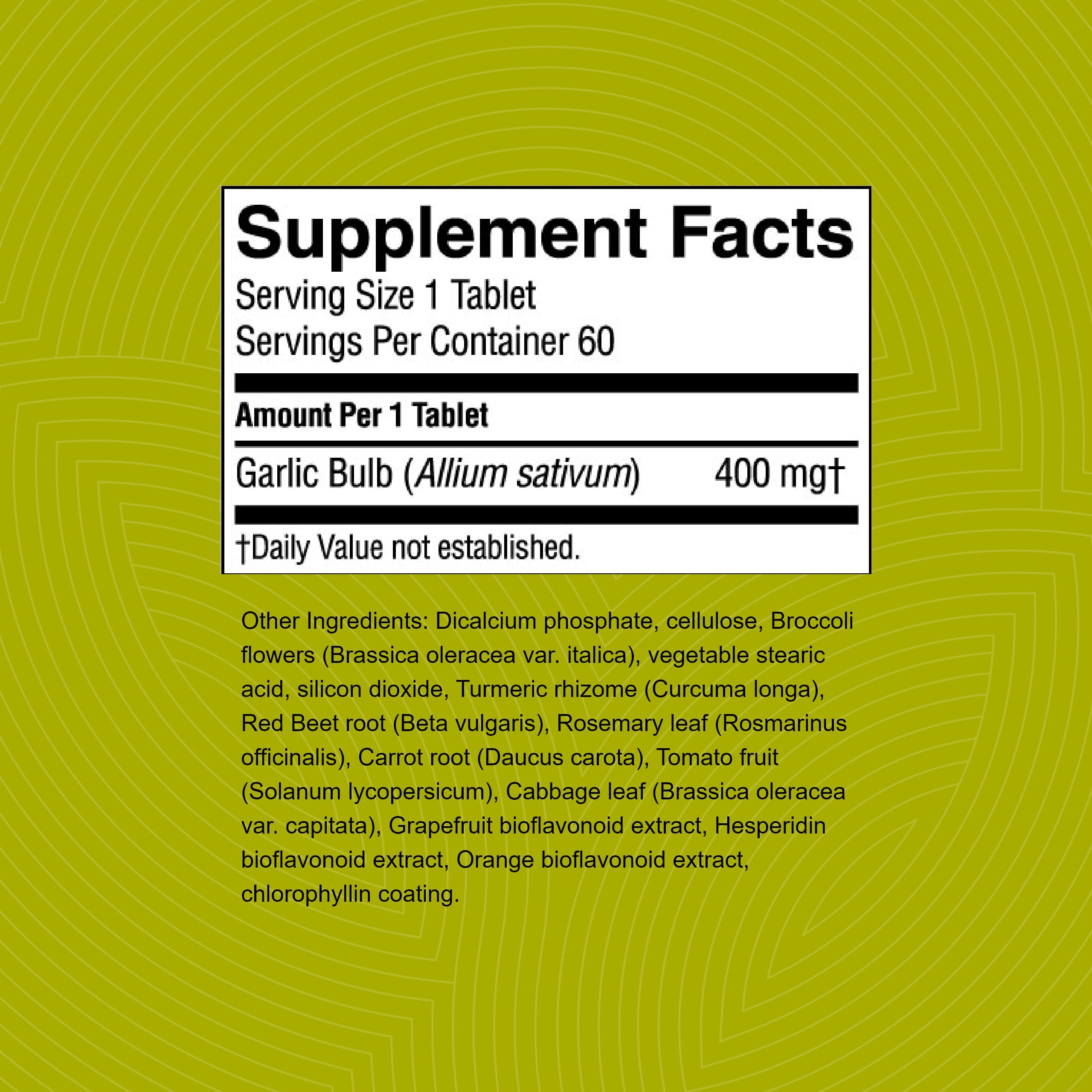 Nature's Sunshine Garlic Supplement 400mg back view