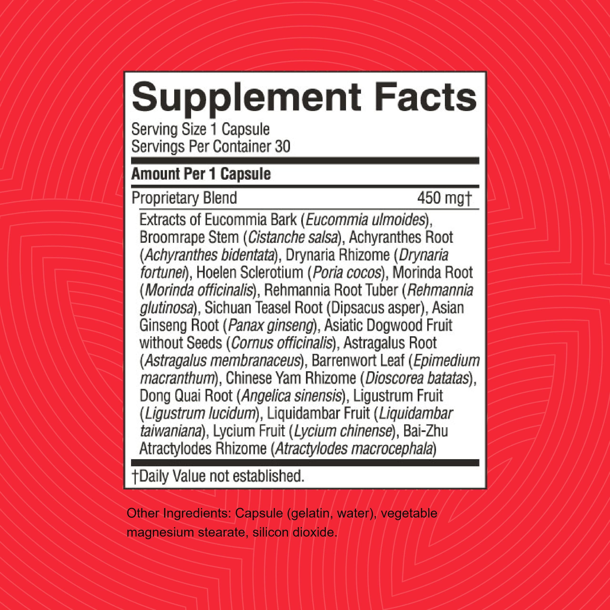 Nature's Sunshine Jian Gu supplement side view with dosage information