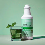 Nature's Sunshine Liquid Chlorophyll 522g bottle with spearmint leaves