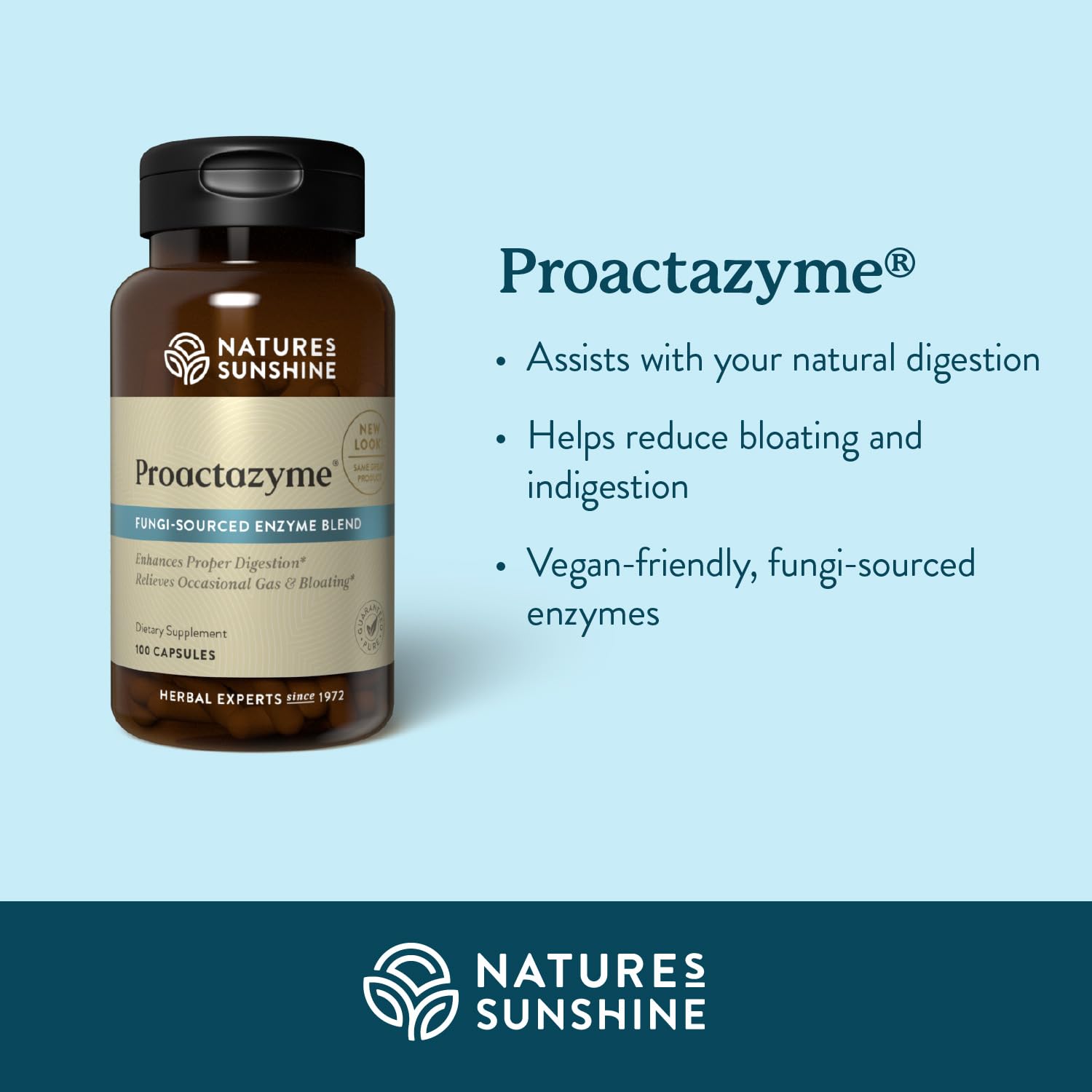 Nature's Sunshine Proactazyme capsules in a clear container
