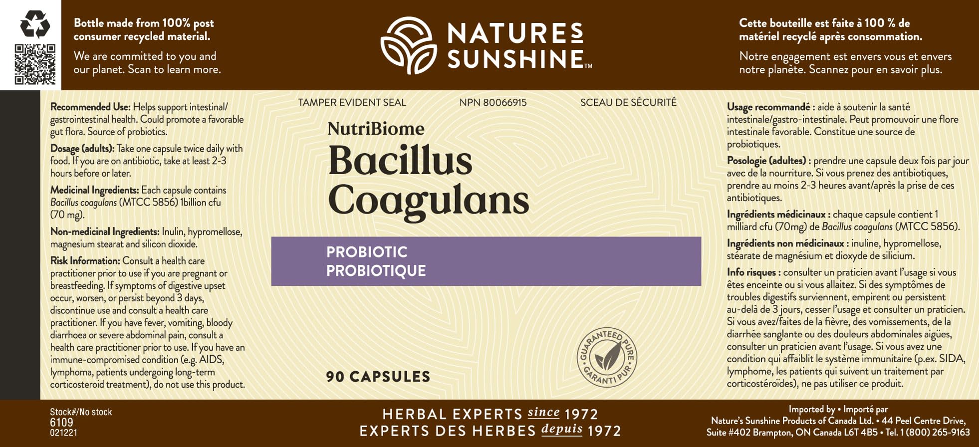 Nature's Sunshine Probiotic Acidophilus 59g packaging on a wooden table