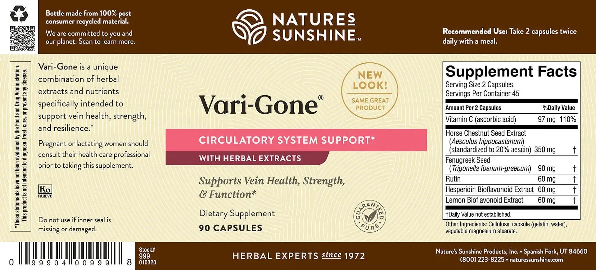 Nature's Sunshine Vari-Gone ingredients list on the bottle