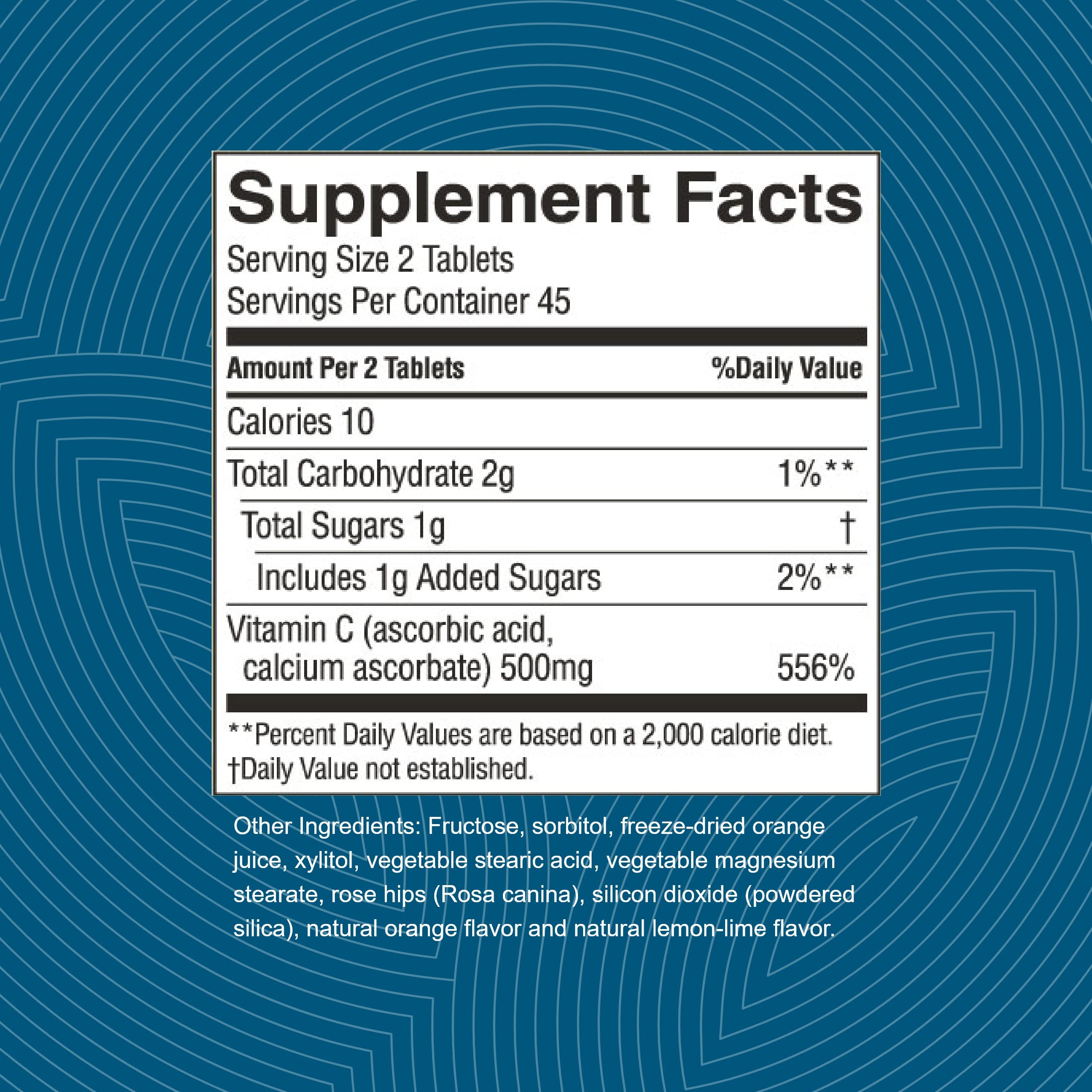 Nature's Sunshine Vitamin C Tablets 250mg side view showing tablet size