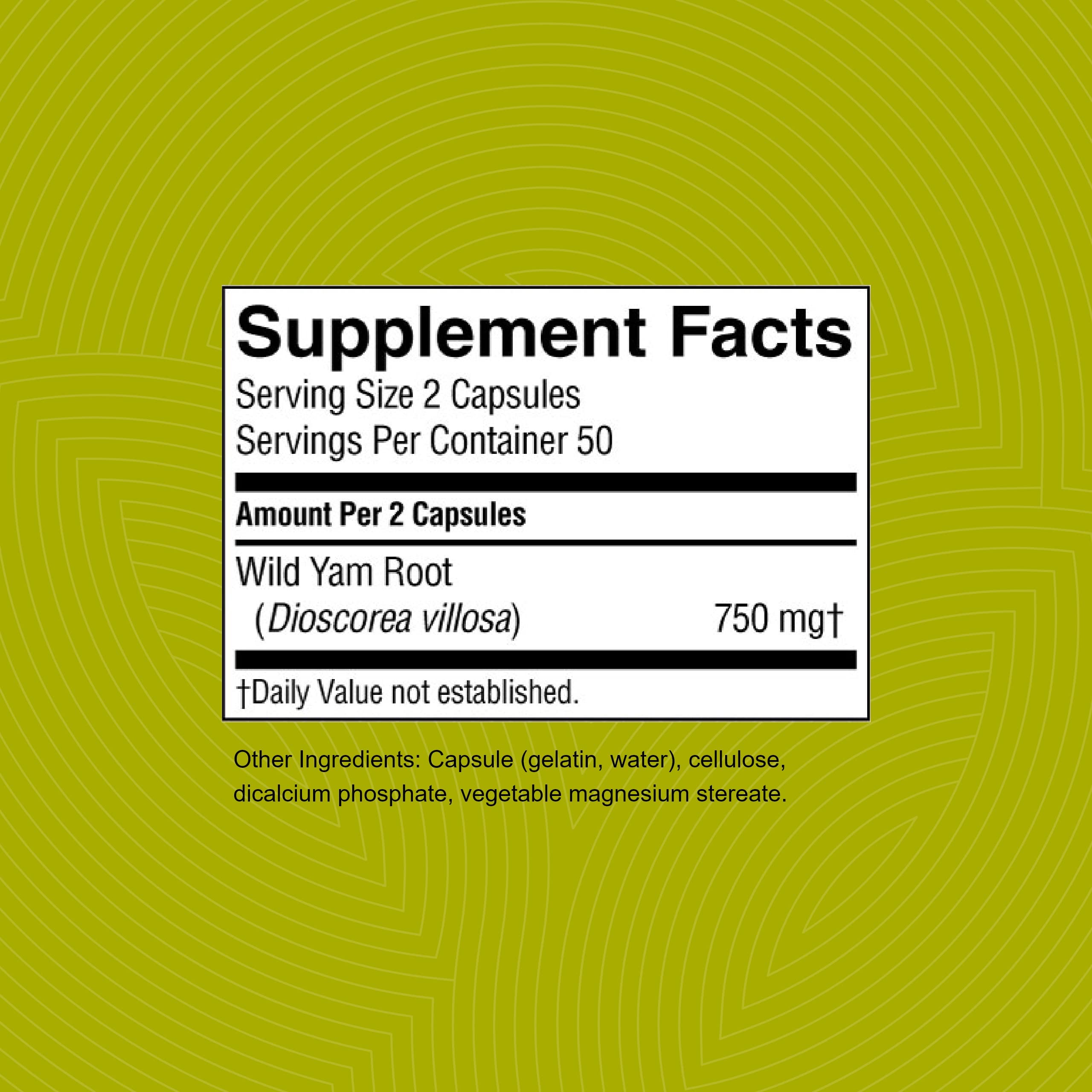 Nature's Sunshine Wild Yam Root Supplement side view