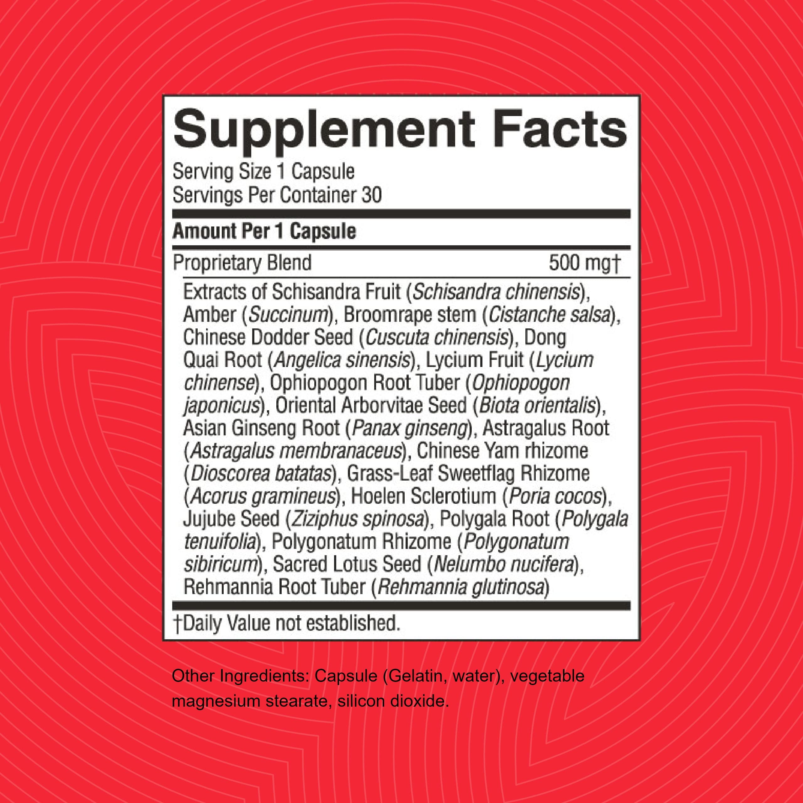 Nature's Sunshine Yang Xin ingredients list on packaging