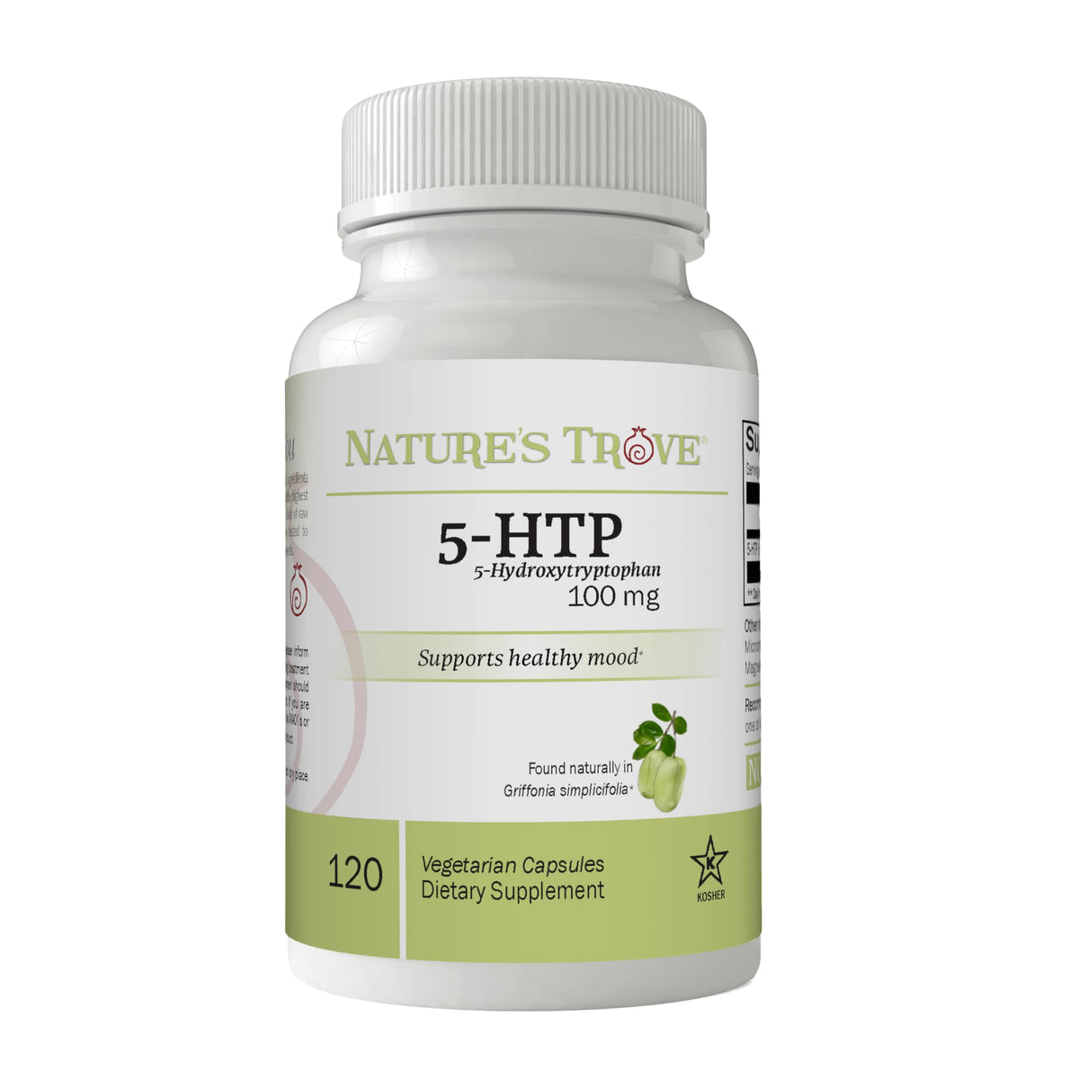 Nature's Trove 5-HTP supplement front view with packaging