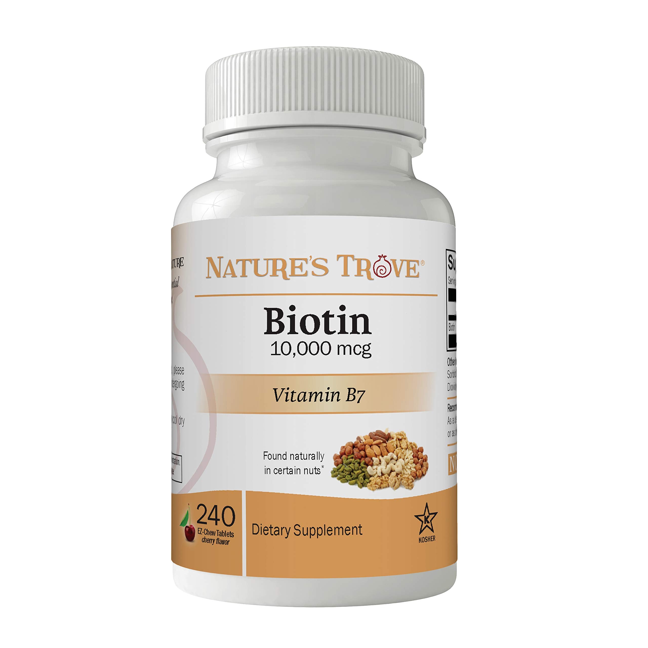 Nature's Trove Biotin Chewable Tablets front view with packaging