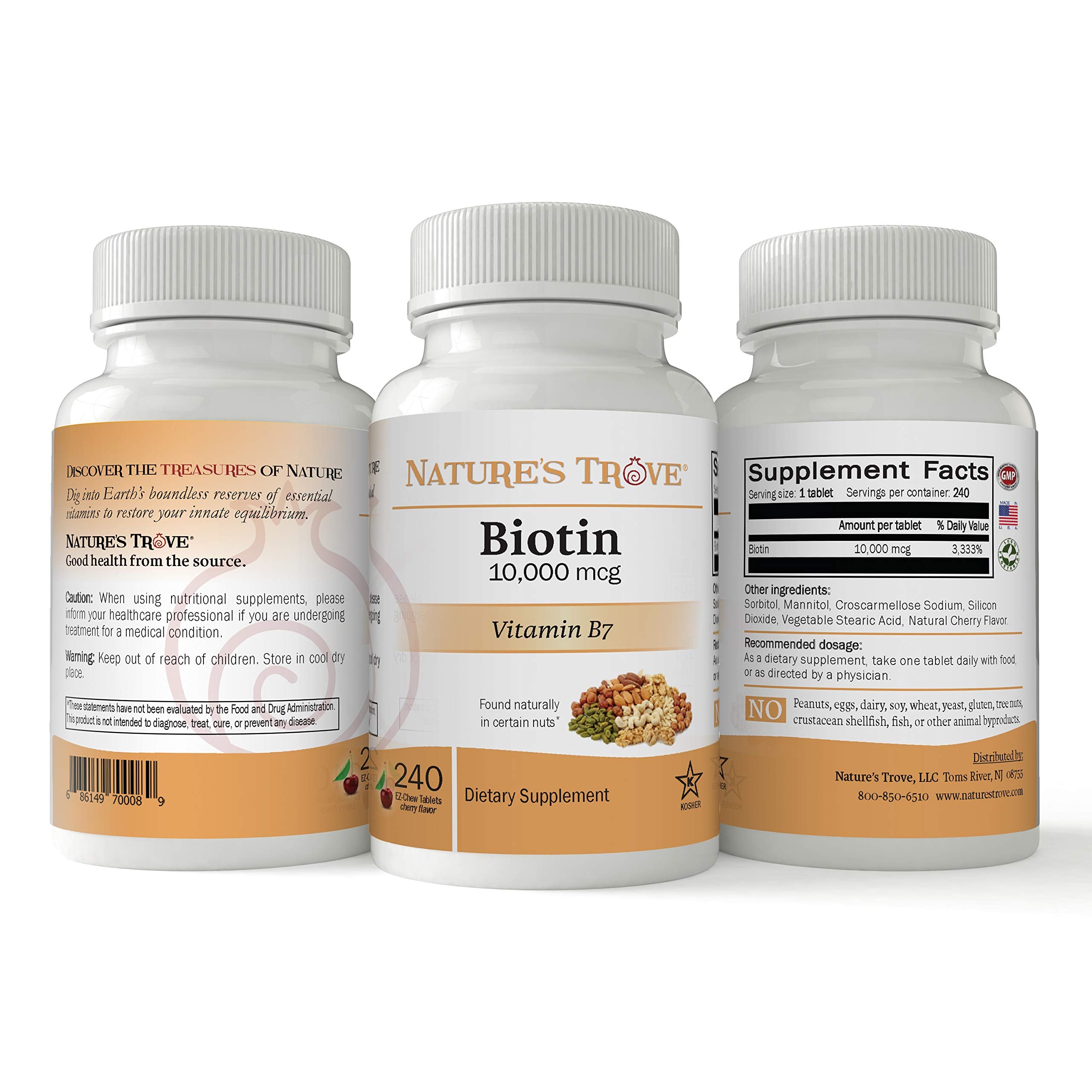 Nature's Trove Biotin Chewable Tablets side view showing dosage
