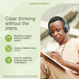 Nature's Trove L-Theanine 200mg bottle with green tea background