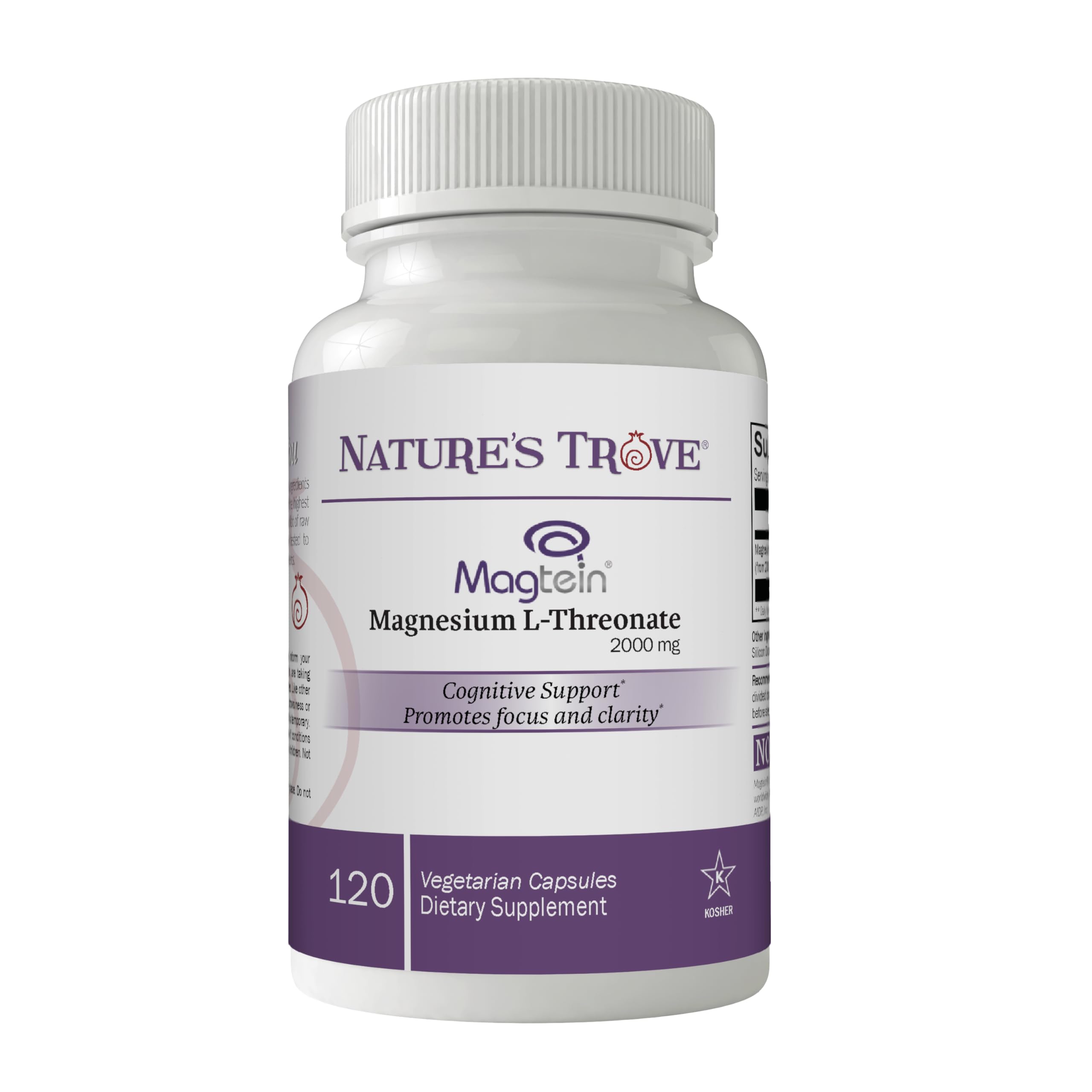 Nature's Trove Magnesium L-Threonate 2000mg capsules front view