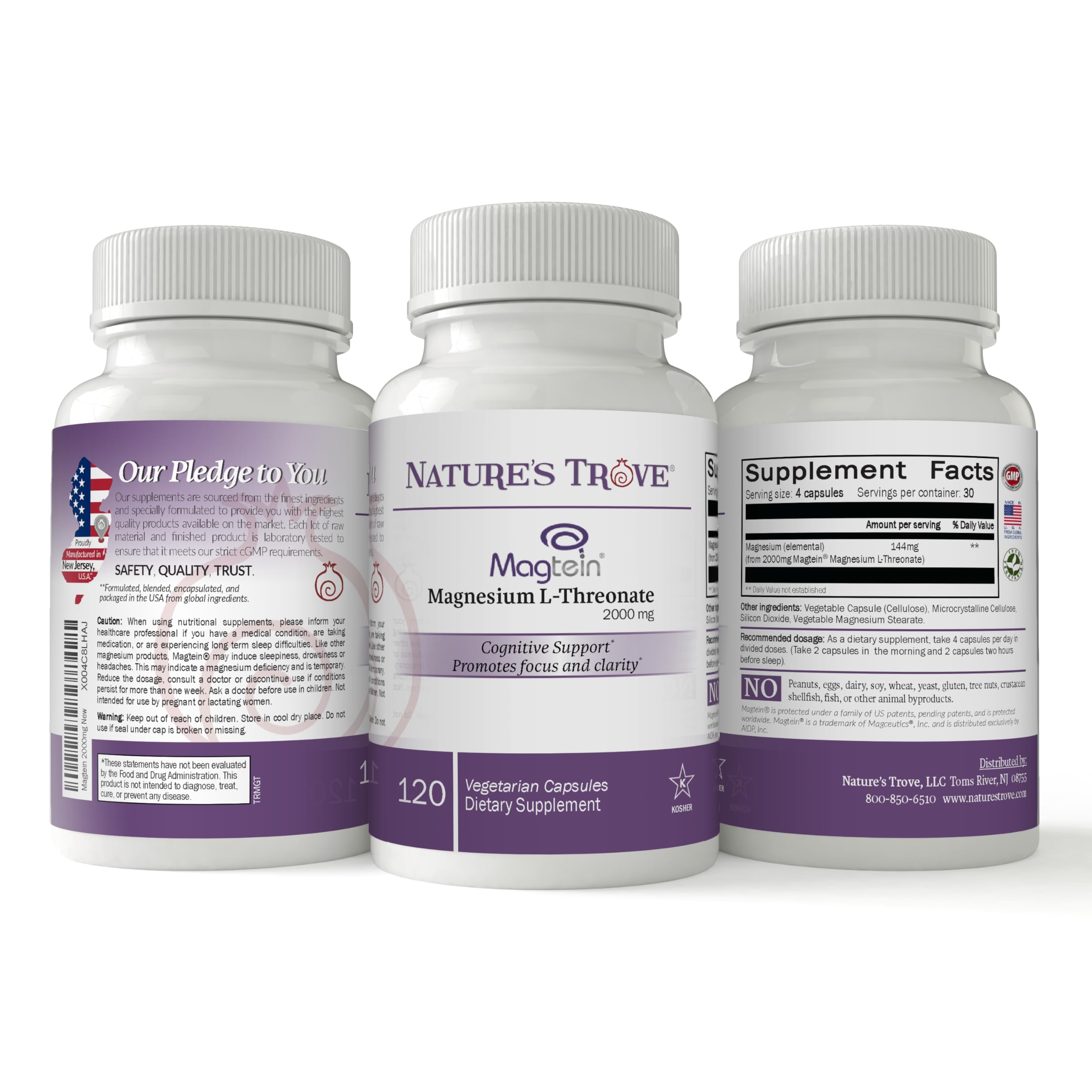 Nature's Trove Magnesium L-Threonate 2000mg capsules with packaging