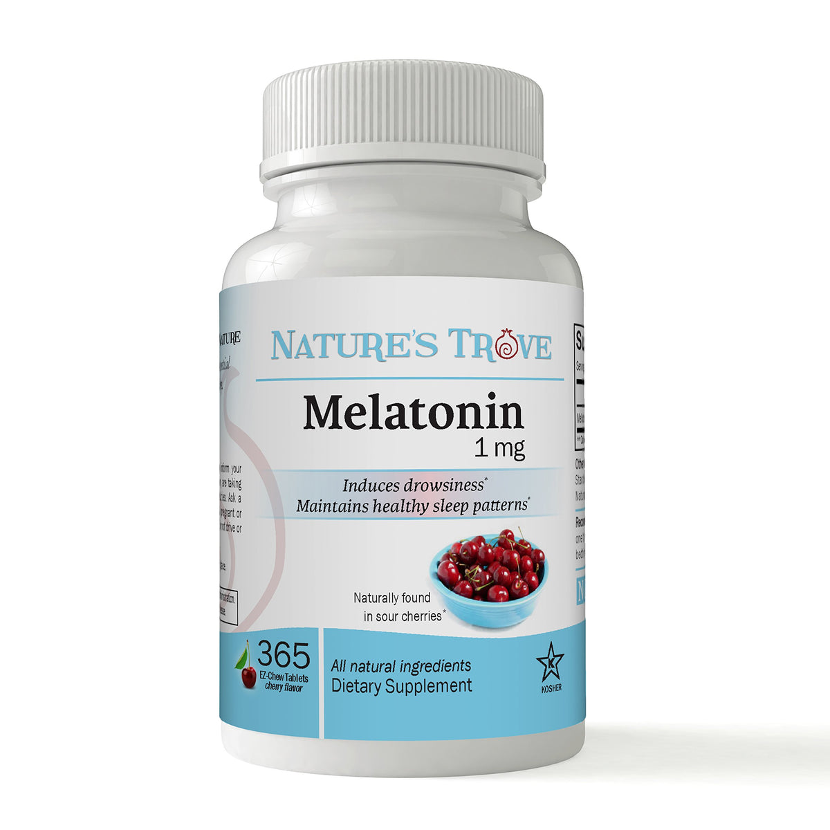 Nature's Trove Melatonin 1mg Cherry Chewable Tablets front view